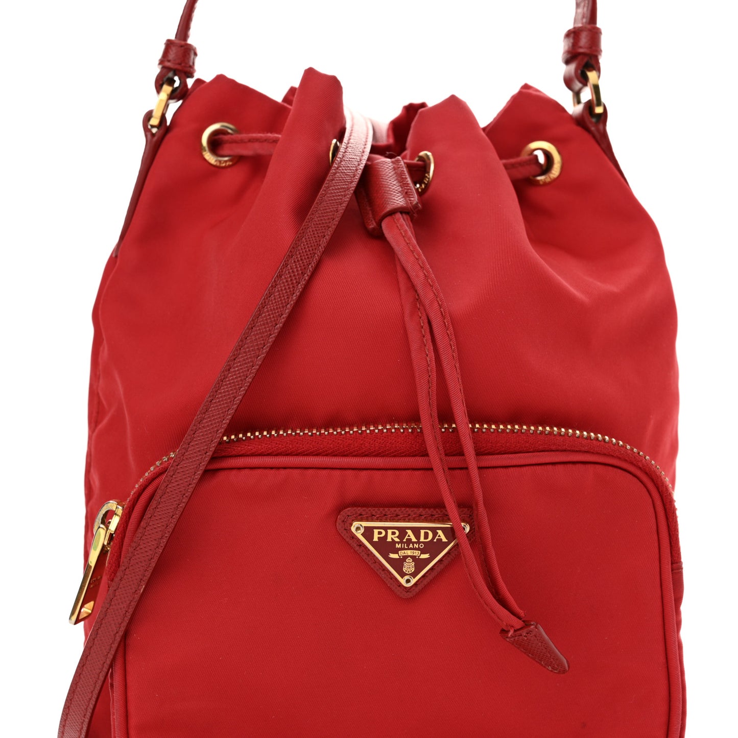 Saffiano Tessuto Nylon Mini Bucket Crossbody Bag Rosso