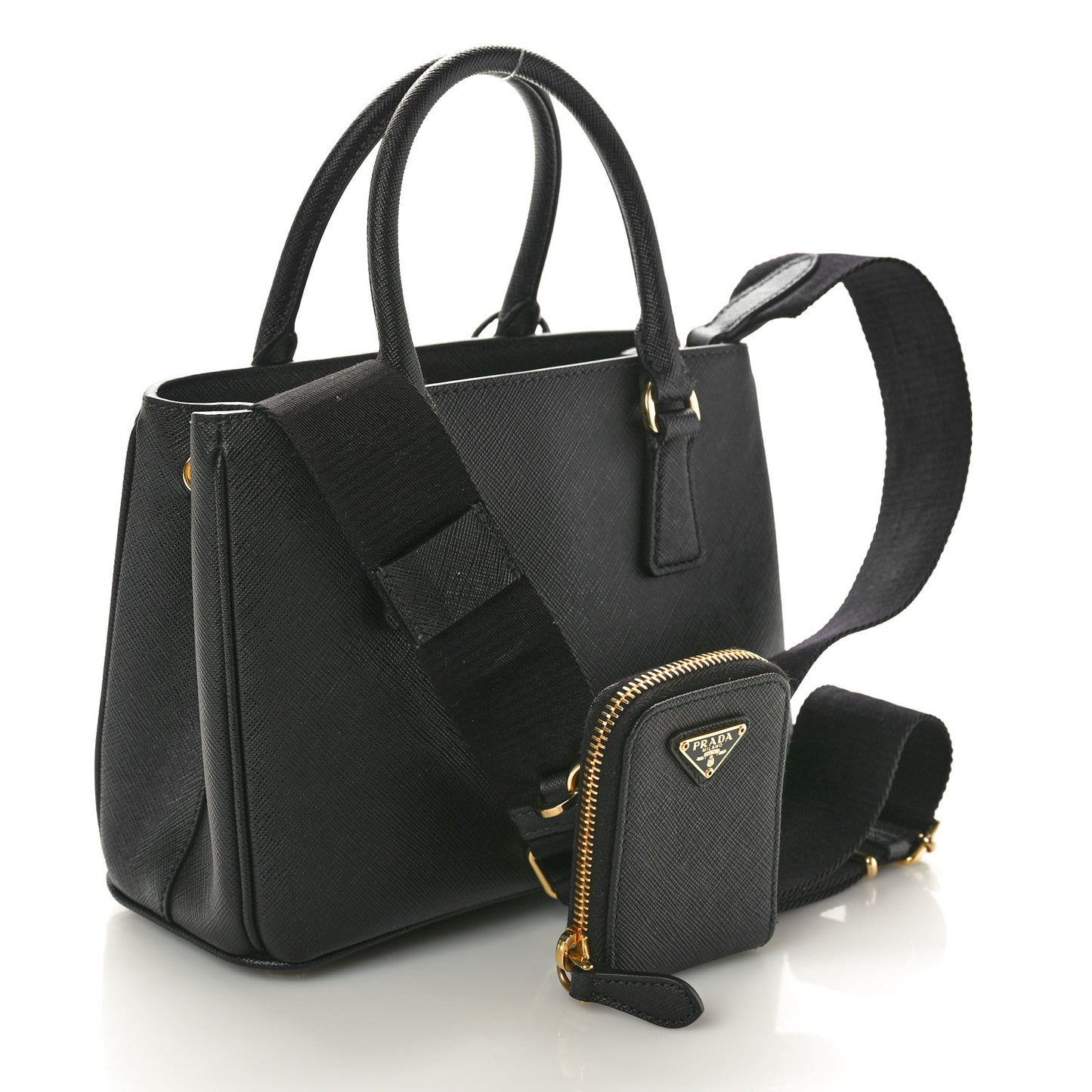 Saffiano Lux Micro Galleria Shoulder Bag Black