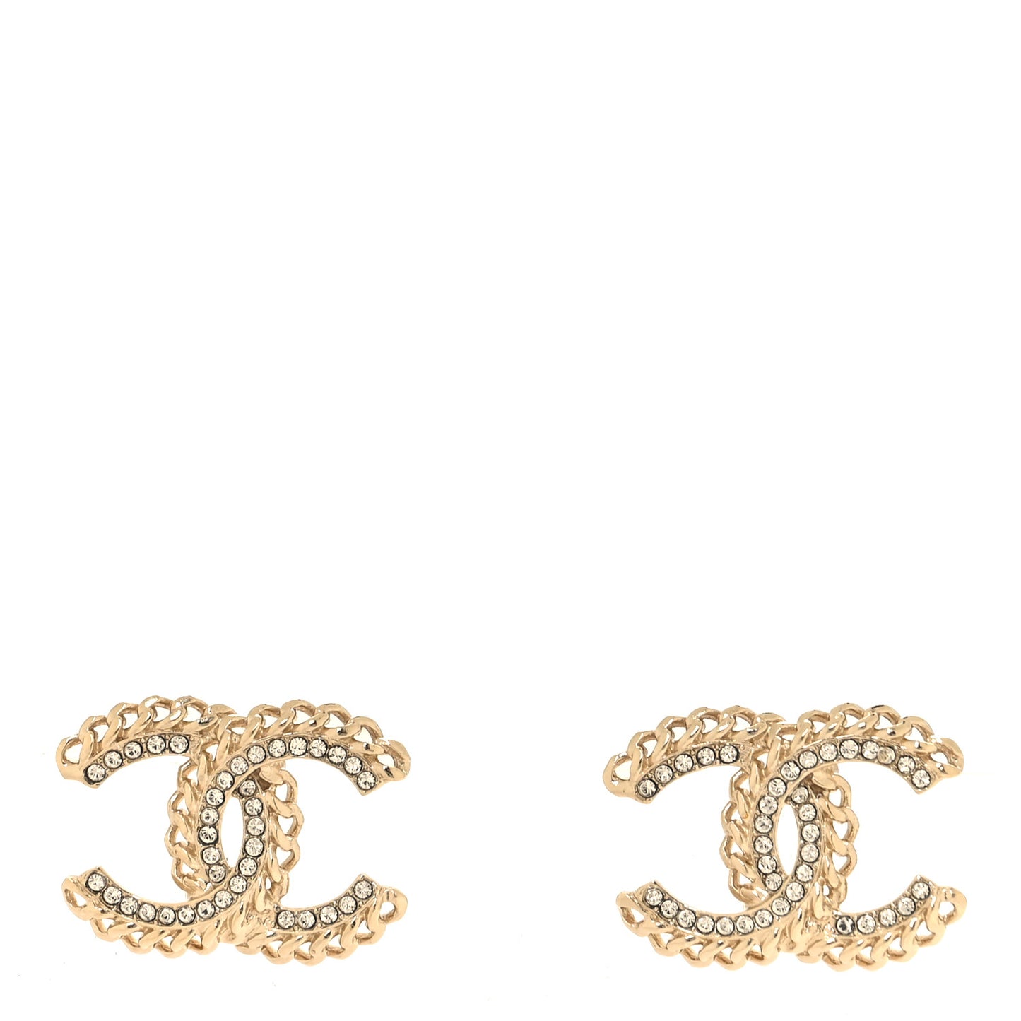 Crystal Chain CC Stud Earrings Gold