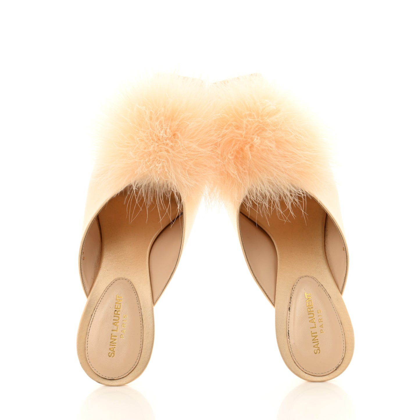 Crepe Satin Feathered Mule Sandals 38 Beige