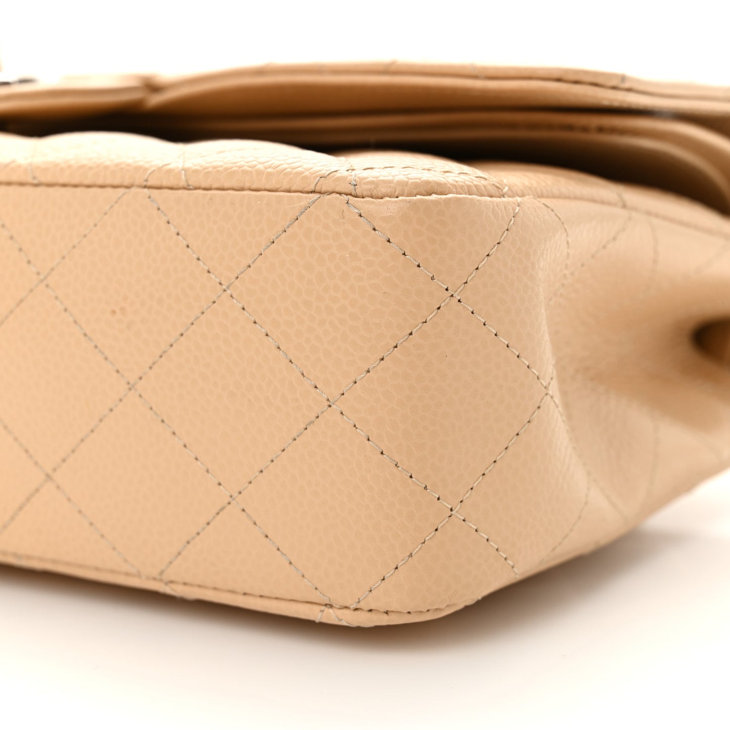 Caviar Quilted Medium Double Flap Beige