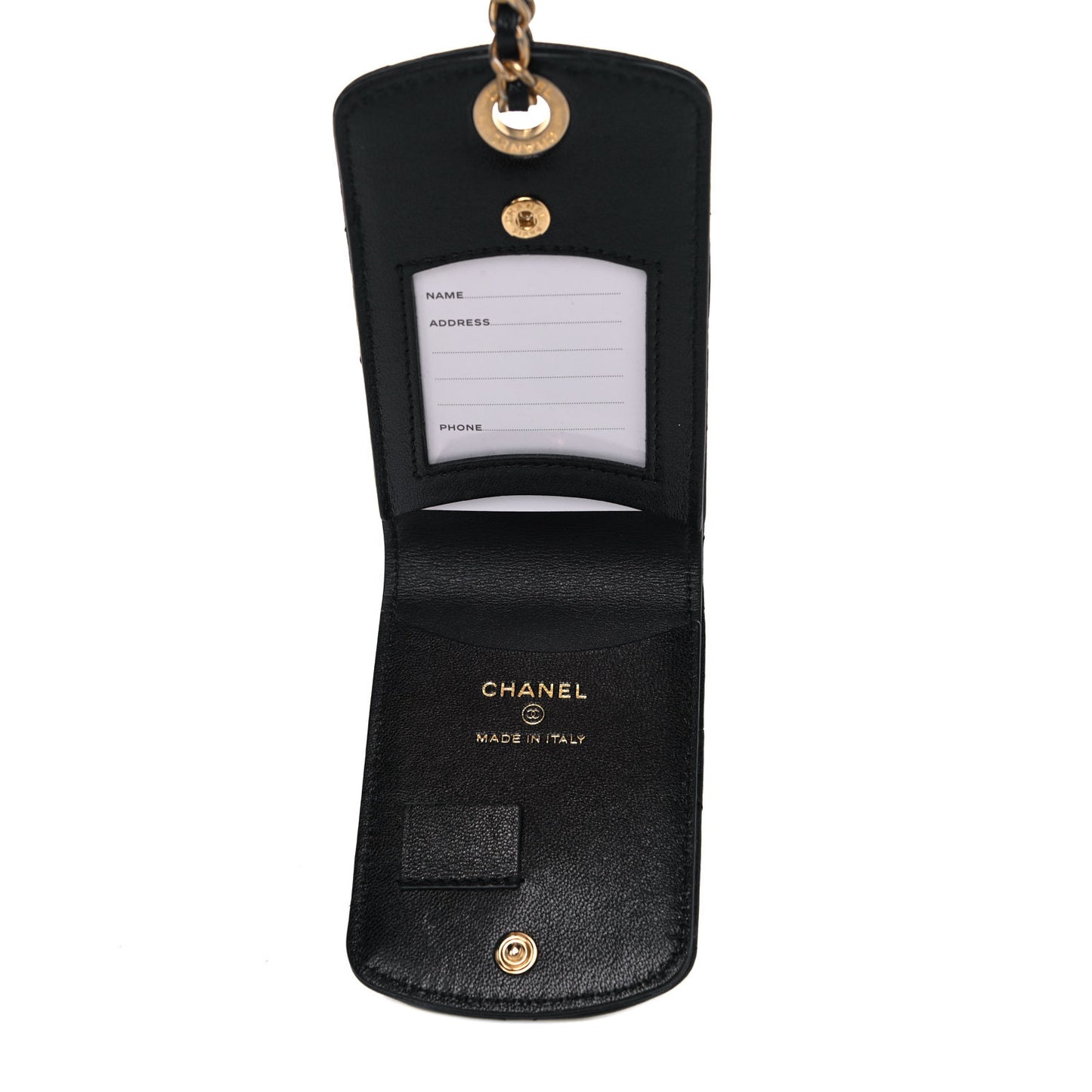 Lambskin Quilted Chanel 19 Luggage Tag Black
