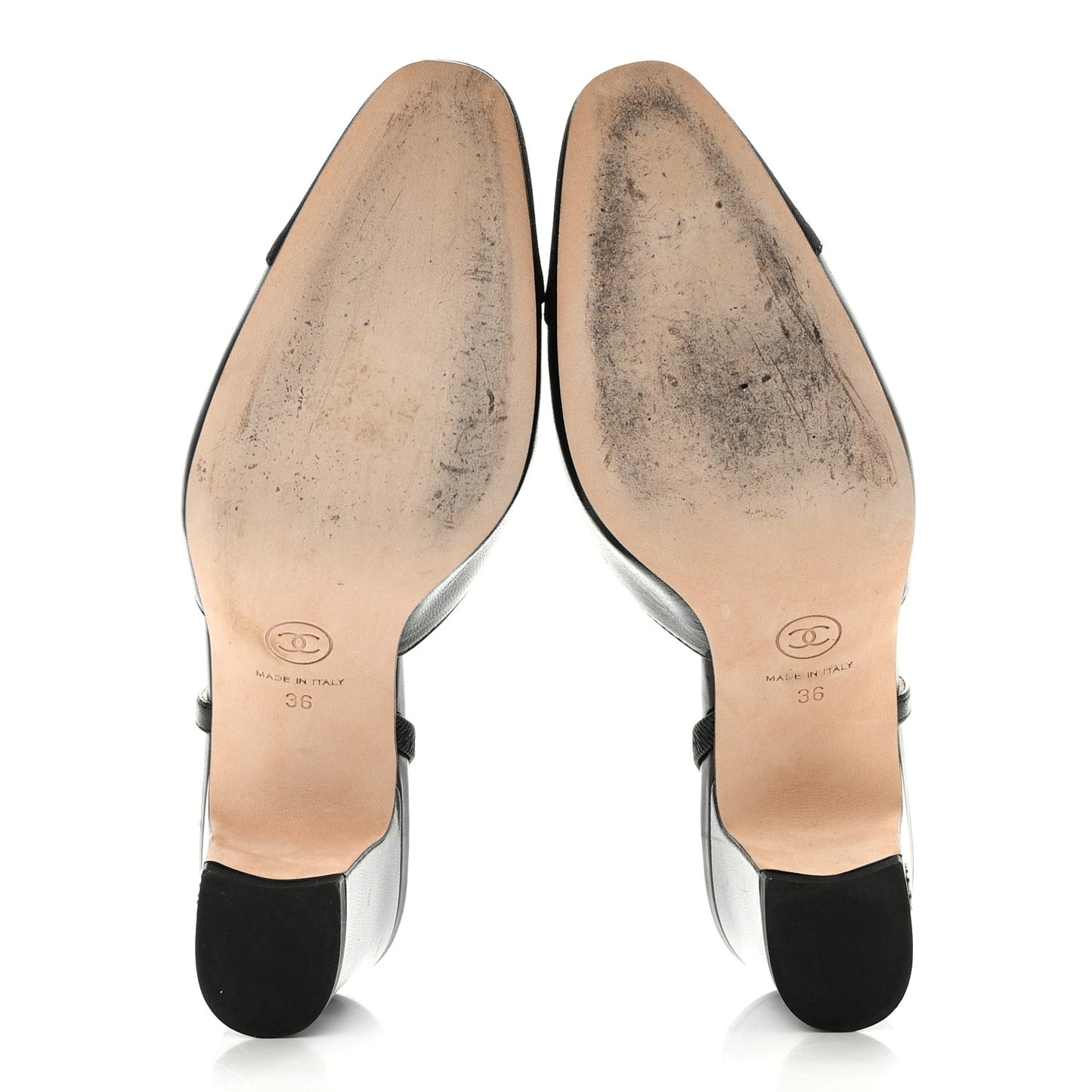 Goatskin Grosgrain Cap Toe CC Slingback Sandals 36 Black