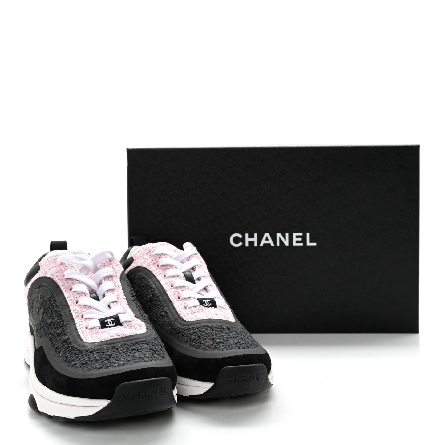 Tweed Suede Calfskin CC Sneakers 39 Gray Pink