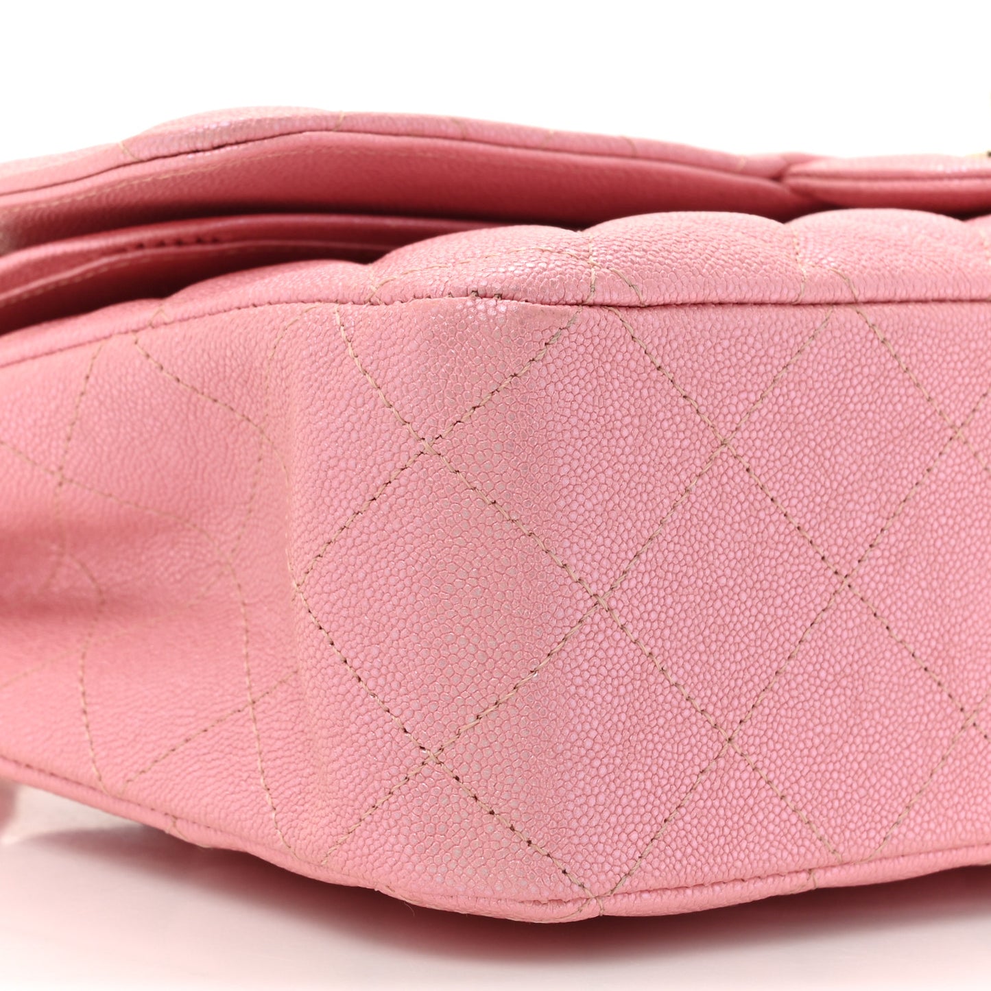 Iridescent Caviar Quilted Medium Double Flap Rose Pink