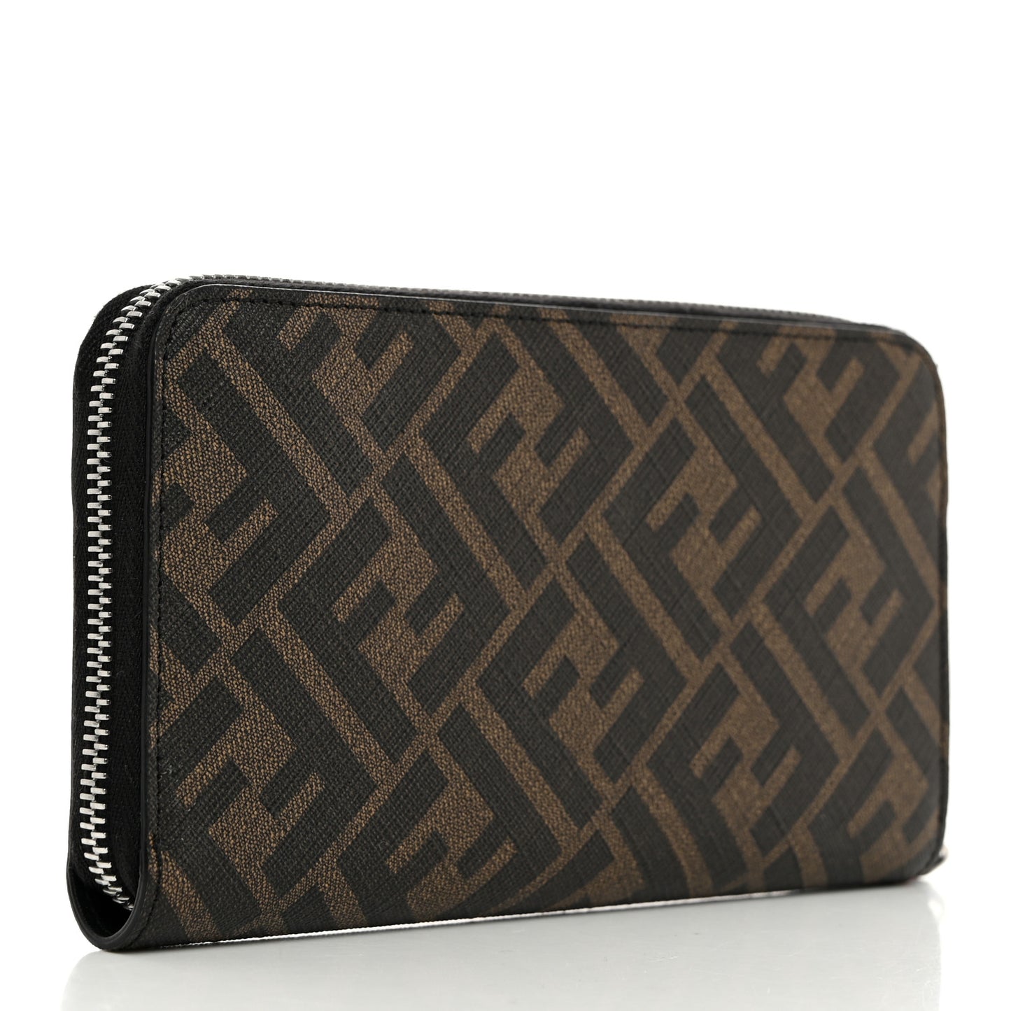 Glazed Fabric Vitello Liberty FF 1974 Diagonal Zip Around Wallet Tobacco Rosso Black