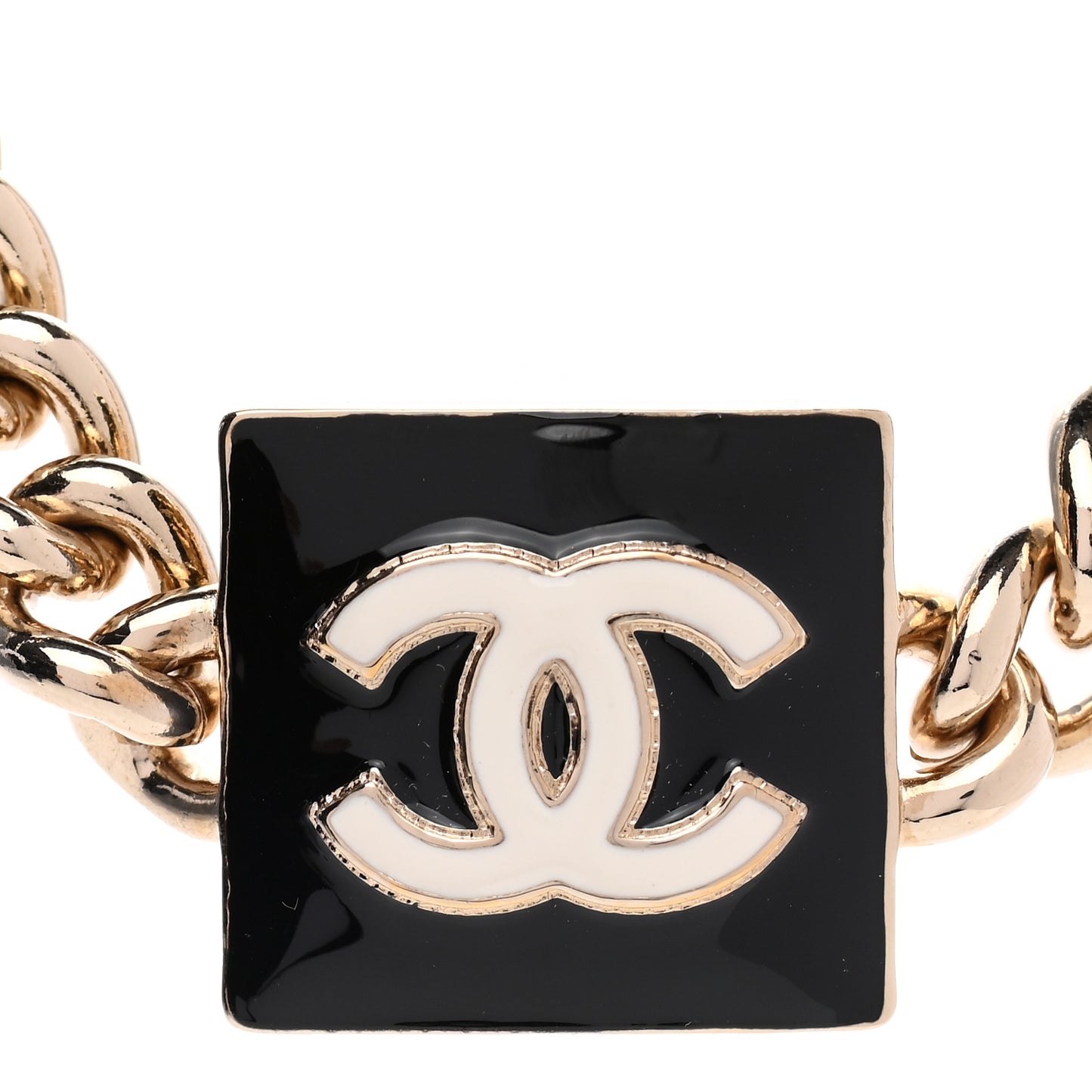 Metal Enamel CC Square Choker Gold Black White