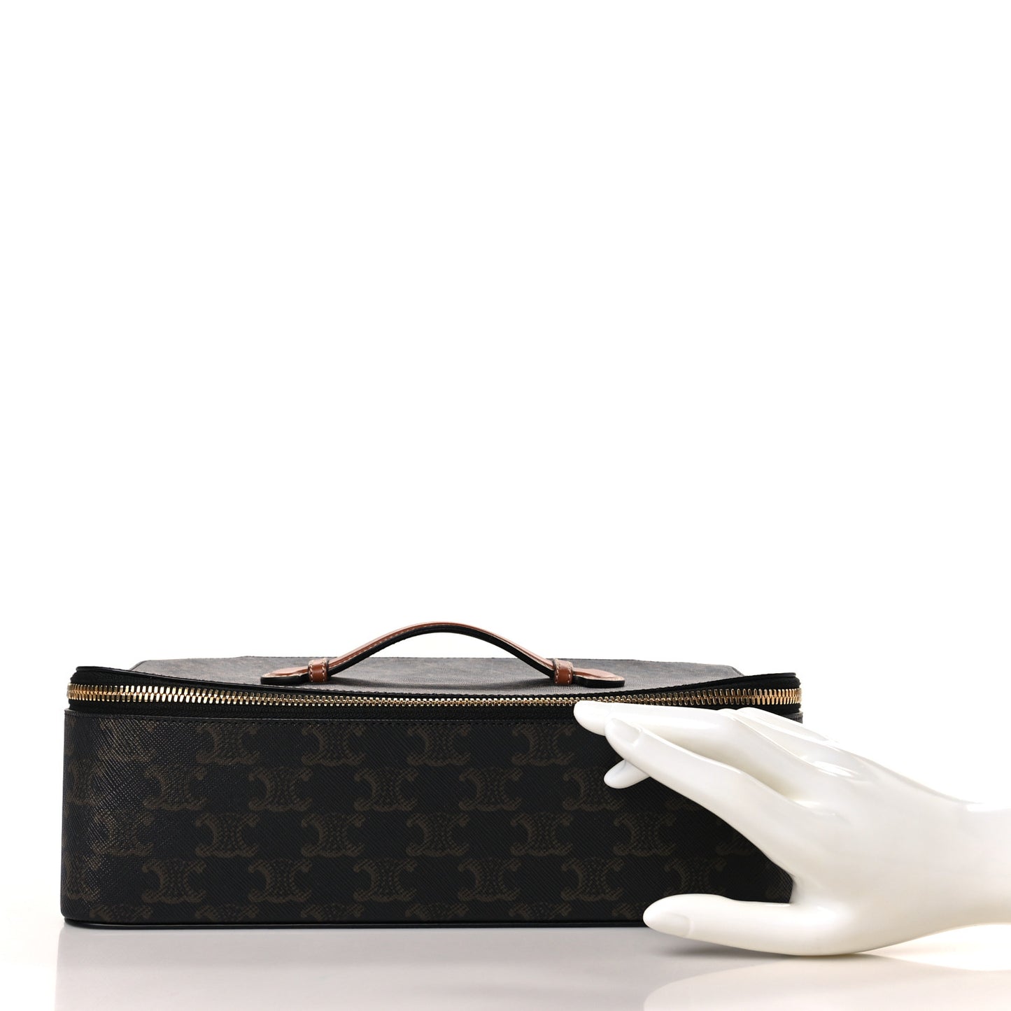 Triomphe Canvas Calfskin Large Top Handle Toiletry Case Tan