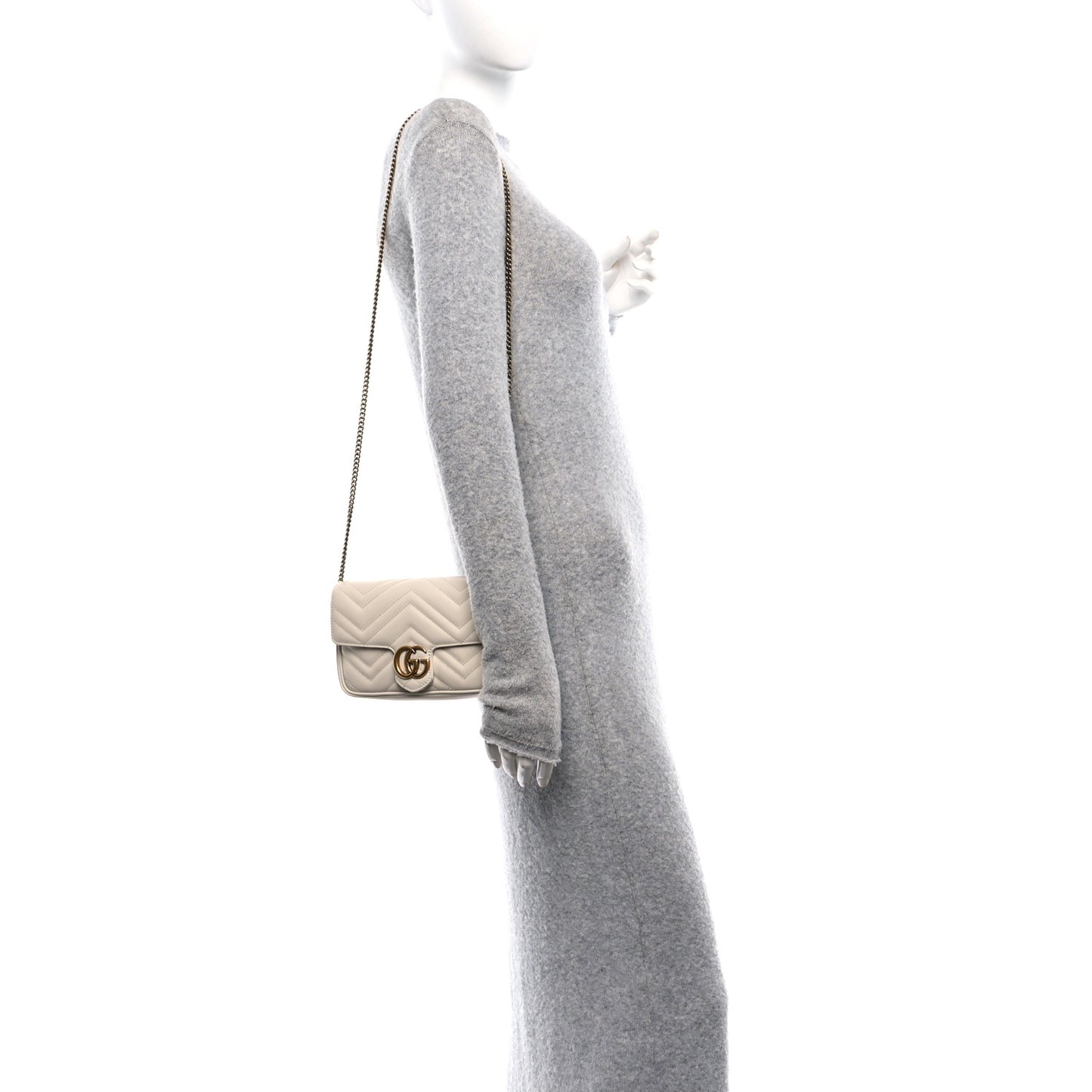 Calfskin Matelasse Mini GG Marmont Shoulder Bag With Card Holder White Black