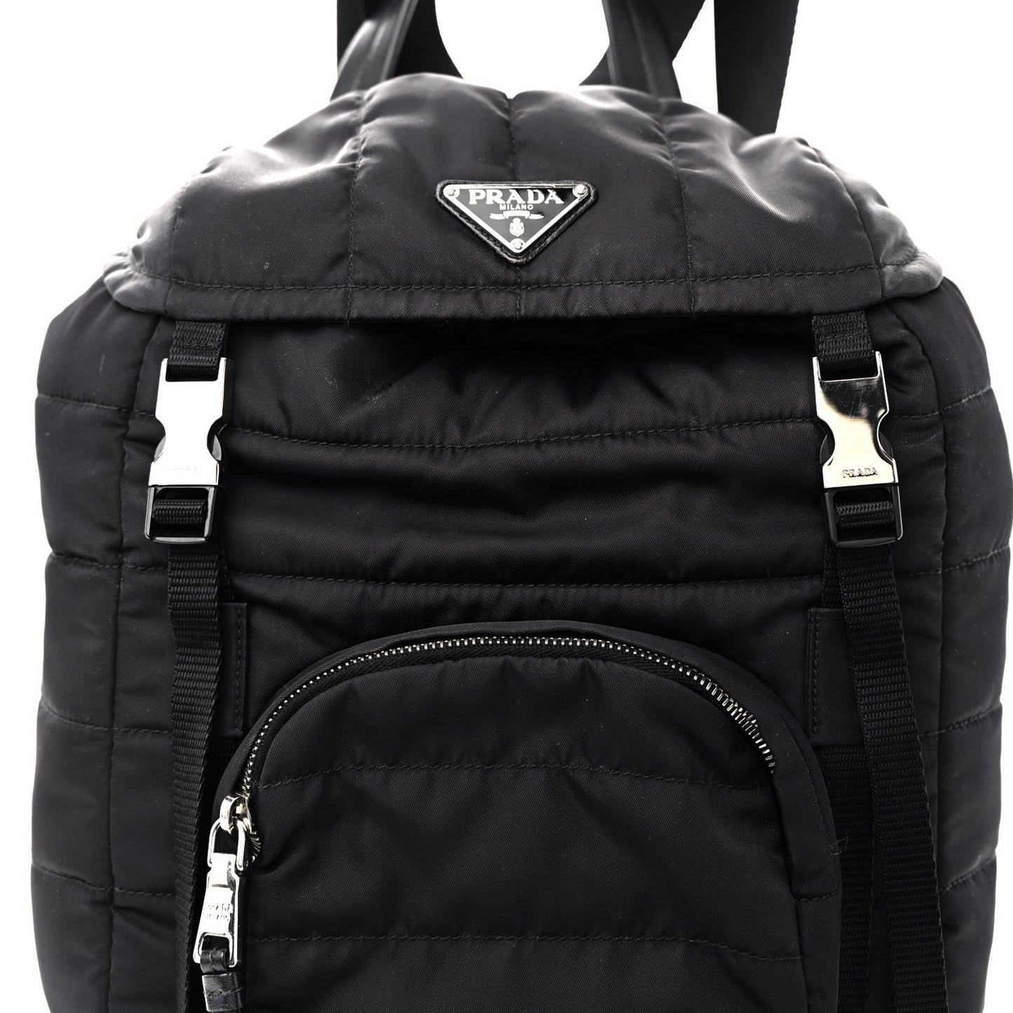 Tessuto Nylon Quilted Double Buckle Backpack Black