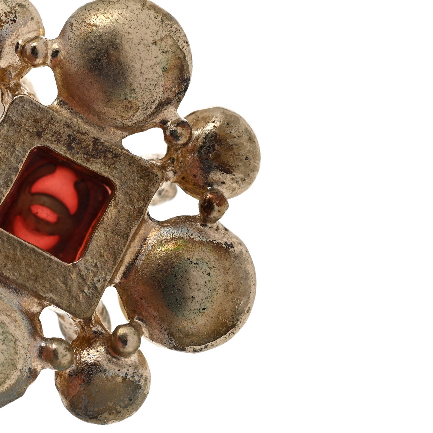Gripoix Pearl Crystal CC Pendant Necklace Red Gold