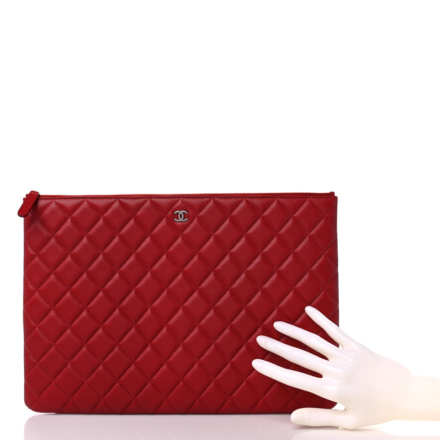 Lambskin Quilted Large Cosmetic Case Red