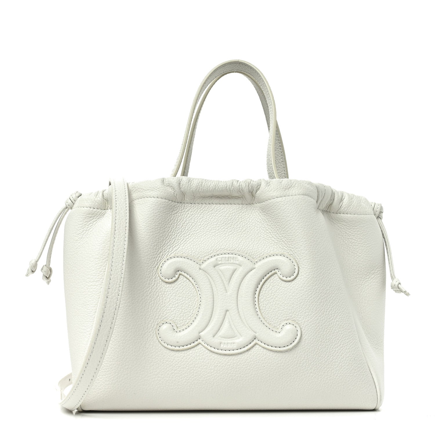 Celine Calfskin Cuir Small Triomphe Cabas Drawstring White 1886929