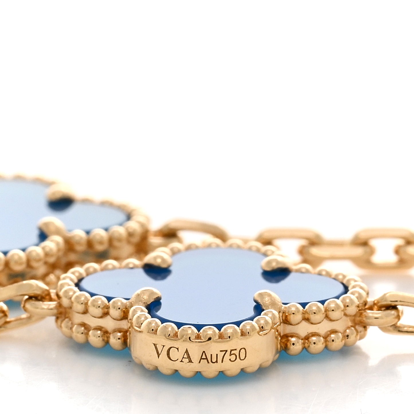 18K Yellow Gold Blue Agate 5 Motifs Vintage Alhambra Bracelet