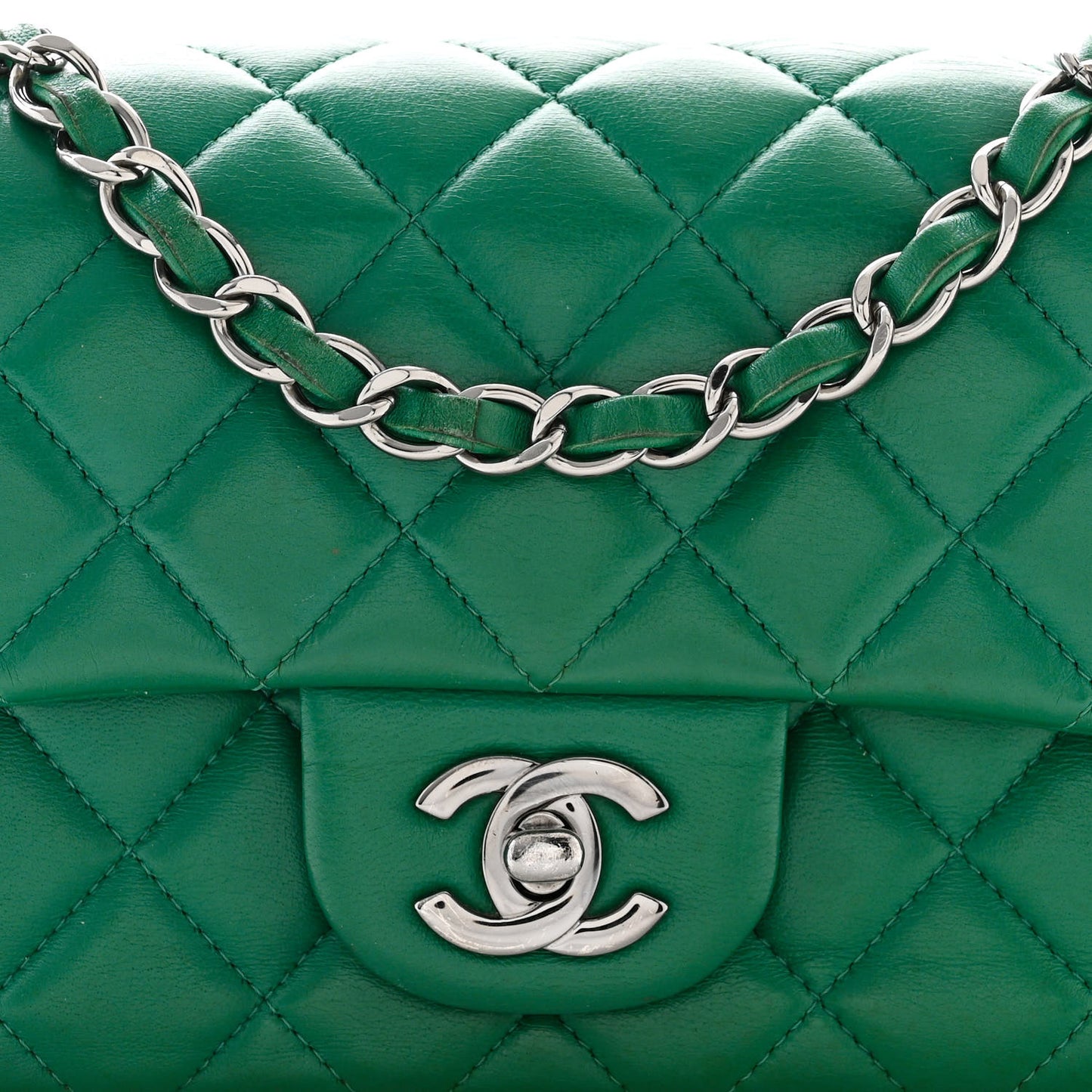 Lambskin Quilted Mini Rectangular Flap Dark Green