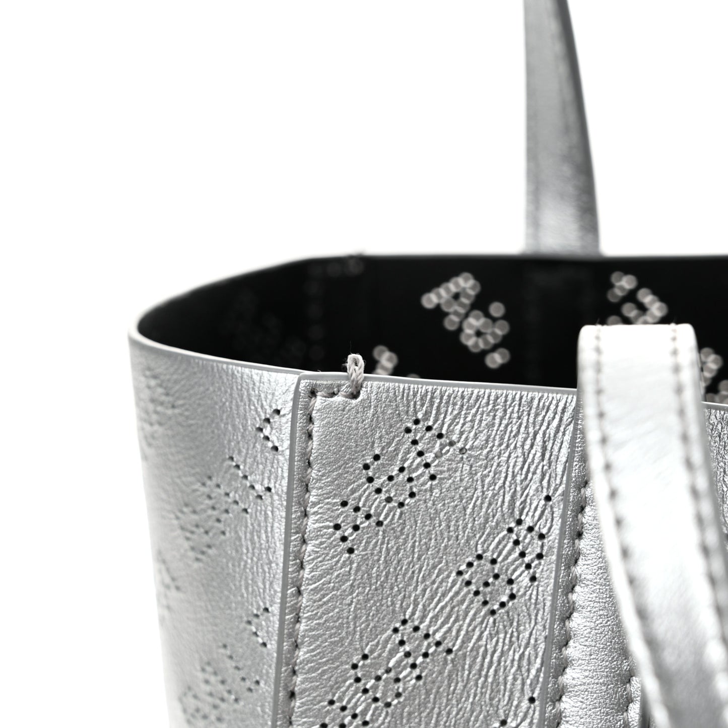 Metallic Calfskin Logo Perforated XXS Everyday Tote New Silver
