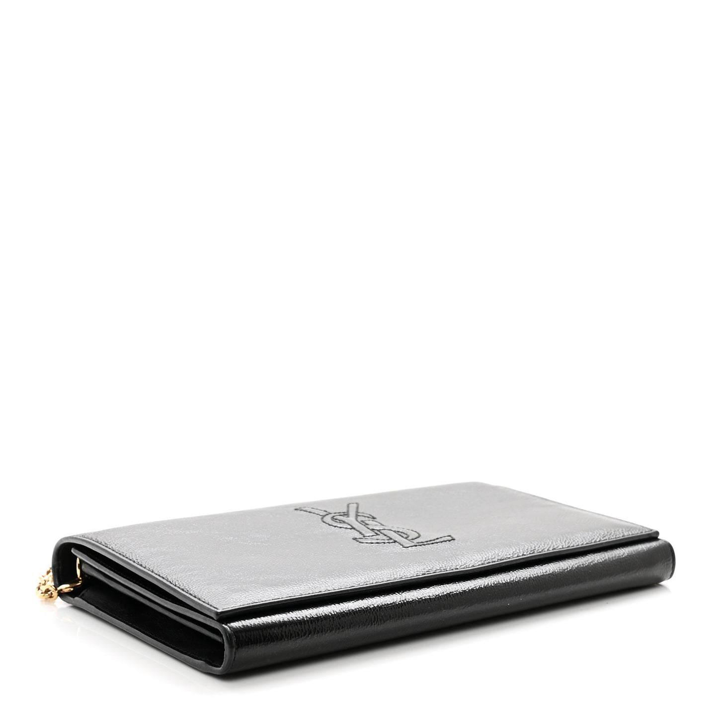Textured Patent Belle de Jour Chain Clutch Black