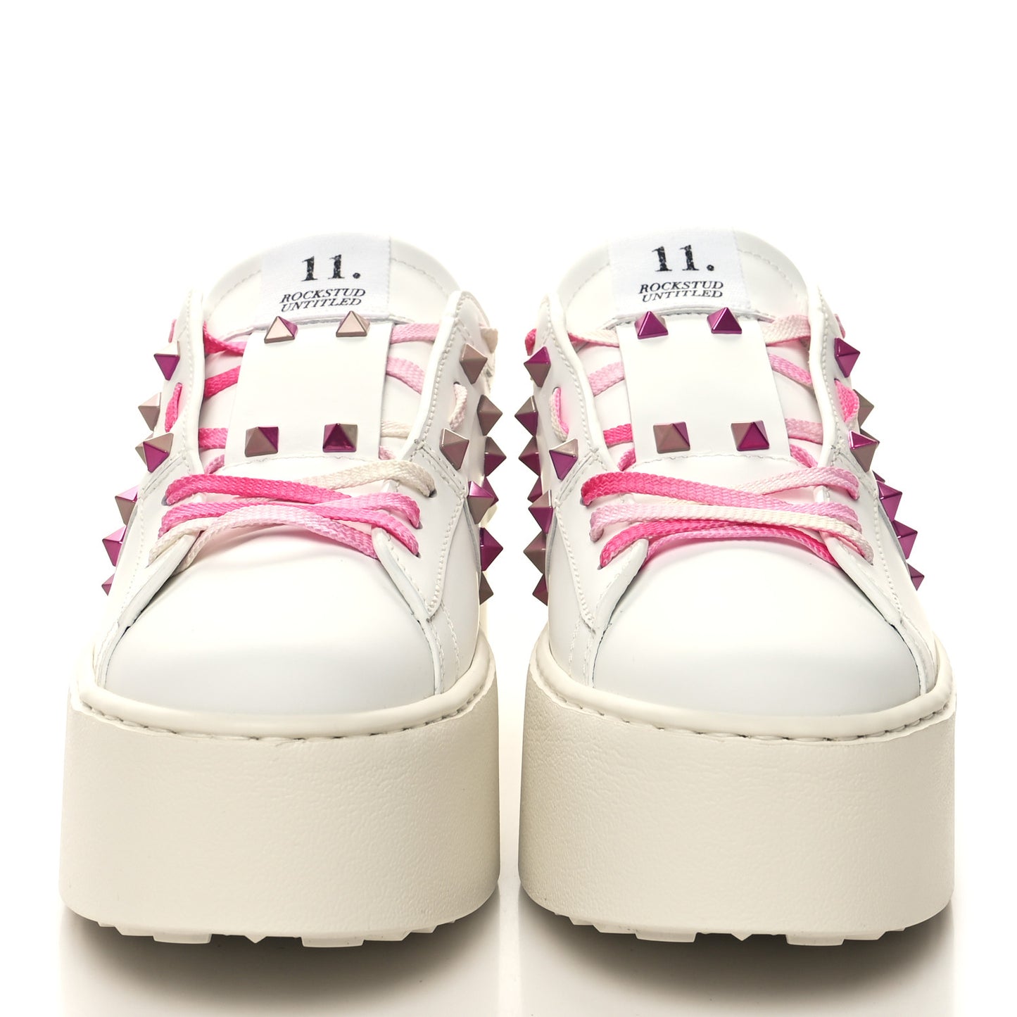 Calfskin Rockstud Untitled 57mm Platform Sneakers 38.5 White Pink PP