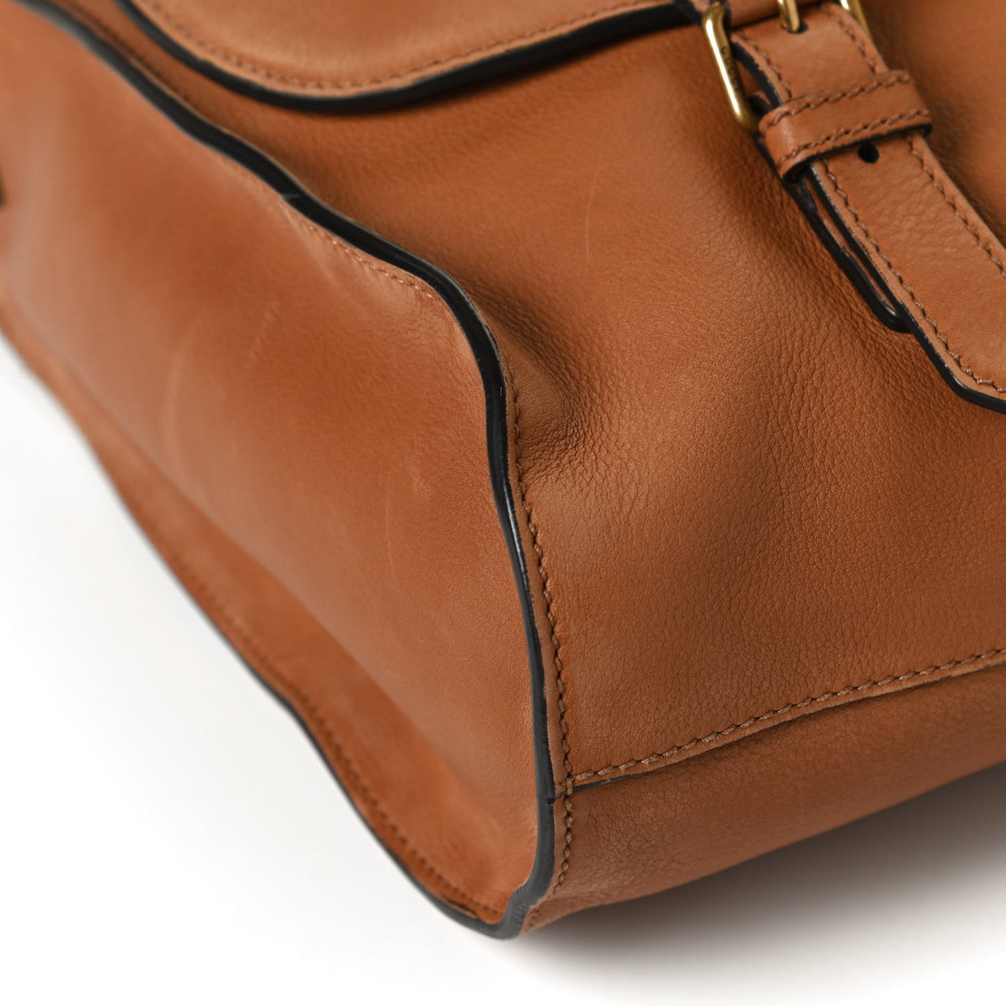 Grained Calfskin Mens Double Buckle Flap Messenger Bag Tan