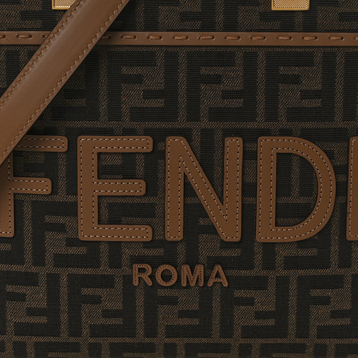 Fabric Jacquard FF 1974 Logo Small Fendi Sunshine Shopper Tote Tobacco Moro Sand