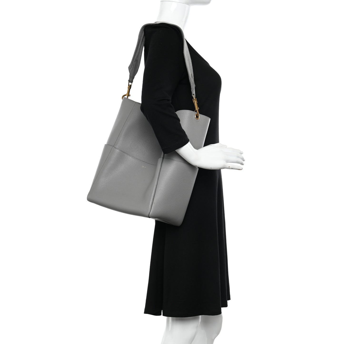 Soft Grained Calfskin Sangle Bucket Bag Cloud