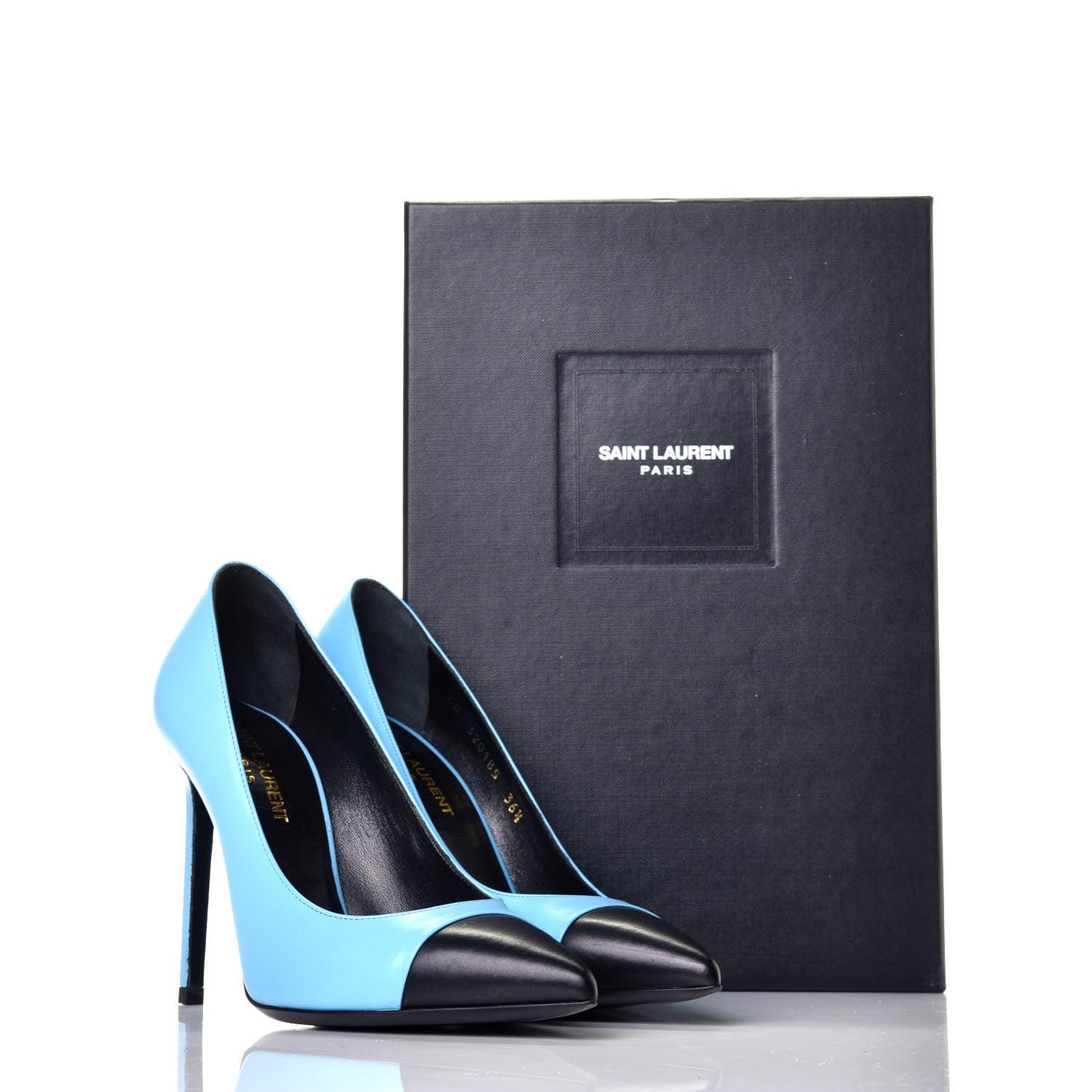 Saint Laurent Calfskin Bi-Color Cap Toe 85 Pumps 36.5 Black Blue 9 of 9
