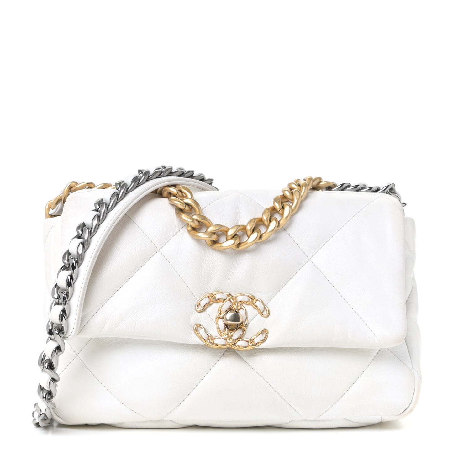 Goatskin Quilted Medium Chanel 19 Flap White