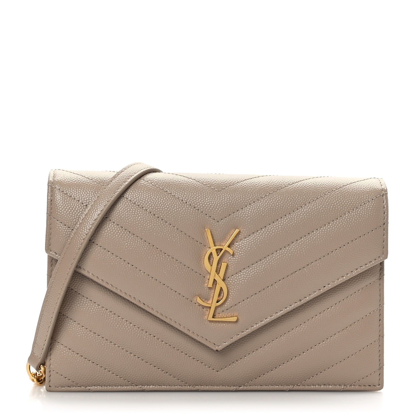 Grain De Poudre Matelasse Chevron Monogram Envelope Chain Wallet Dark Beige