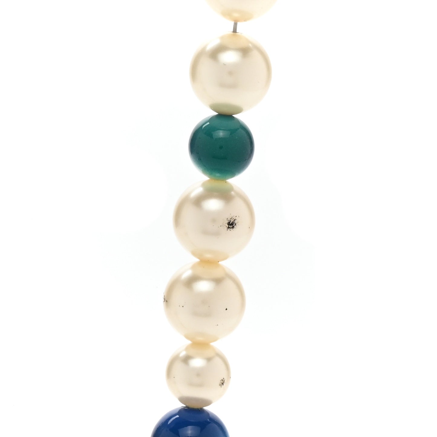 Graduated Pearl Enamel Bead CC Logo Long Necklace White Blue Multicolor