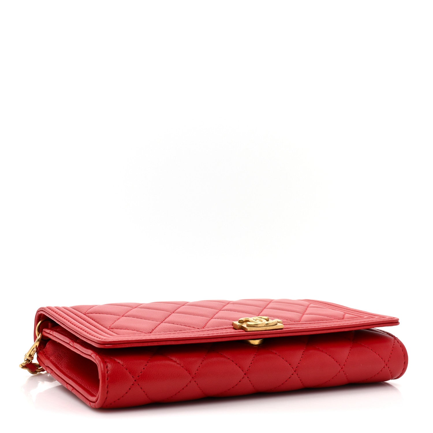 Chanel Lambskin Quilted Boy Wallet On Removable Chain WOC Red 5 of 15