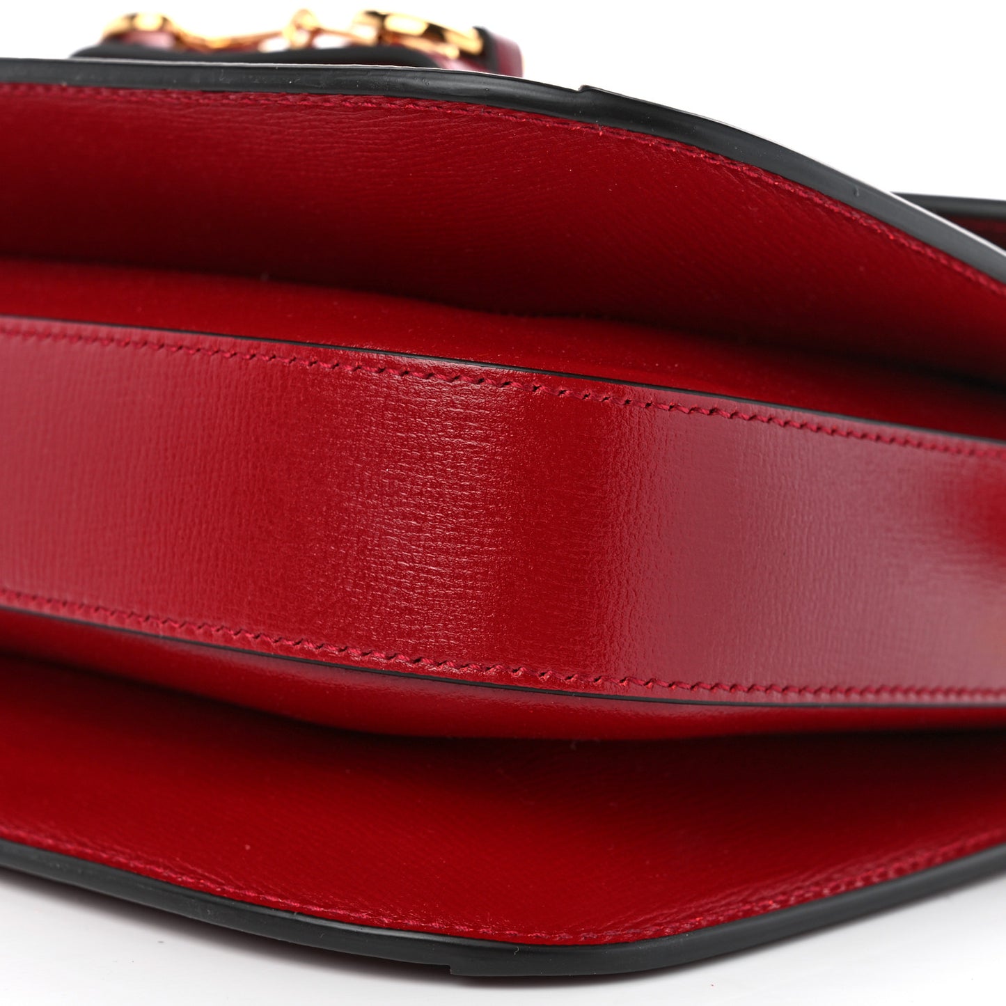 GG Supreme Monogram Azalea Calfskin Horsebit 1955 Shoulder Bag Beige Ebony New Cherry Red