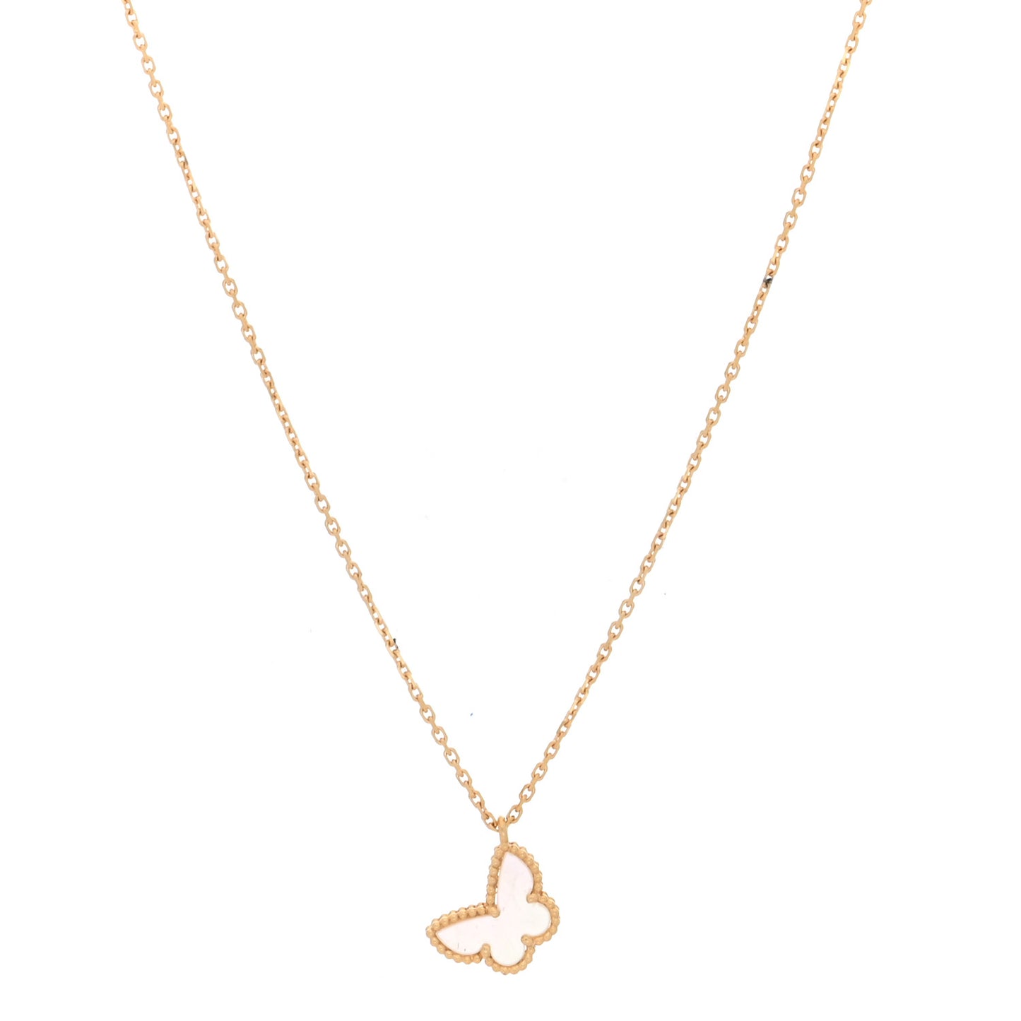 18K Yellow Gold Mother of Pearl Sweet Alhambra Butterfly Pendant Necklace