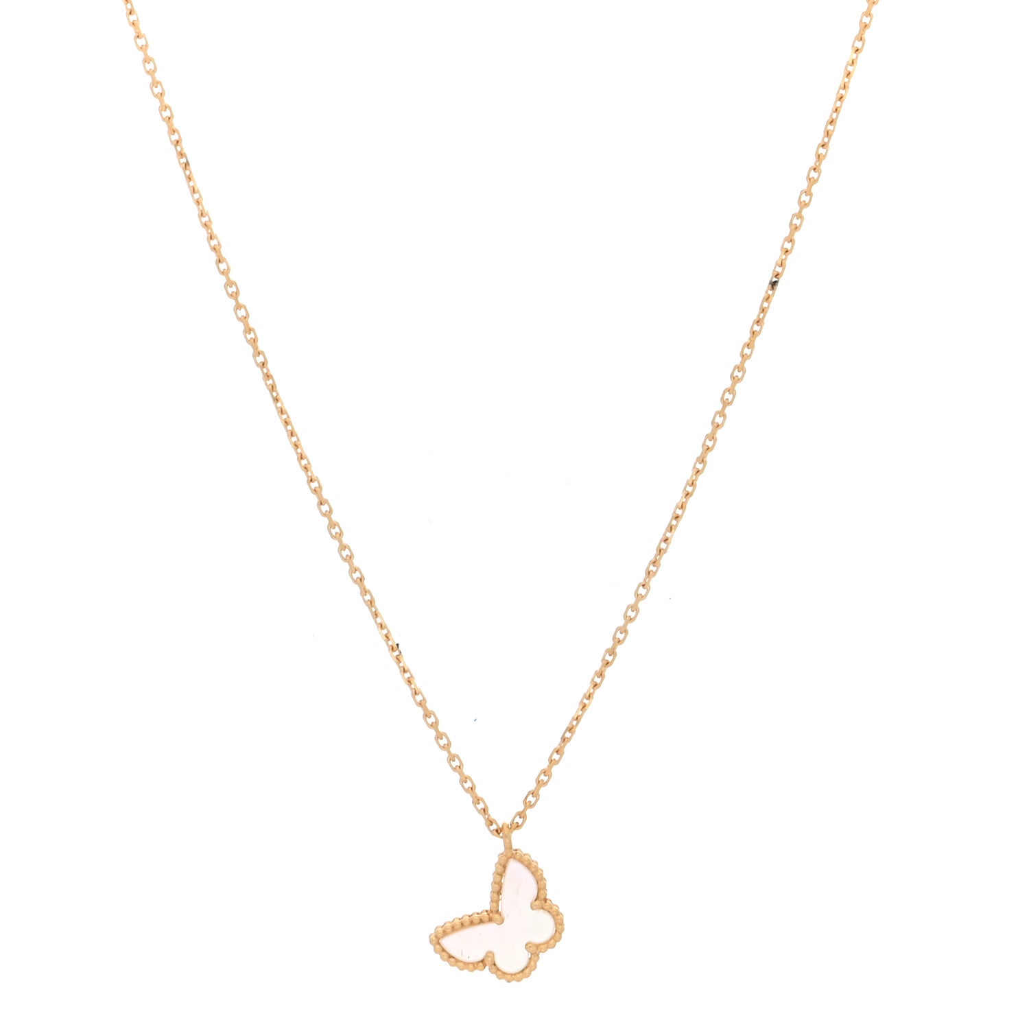 Van Cleef & Arpels 18K Yellow Gold Mother of Pearl Sweet Alhambra Butterfly Pendant Necklace 1 of 5