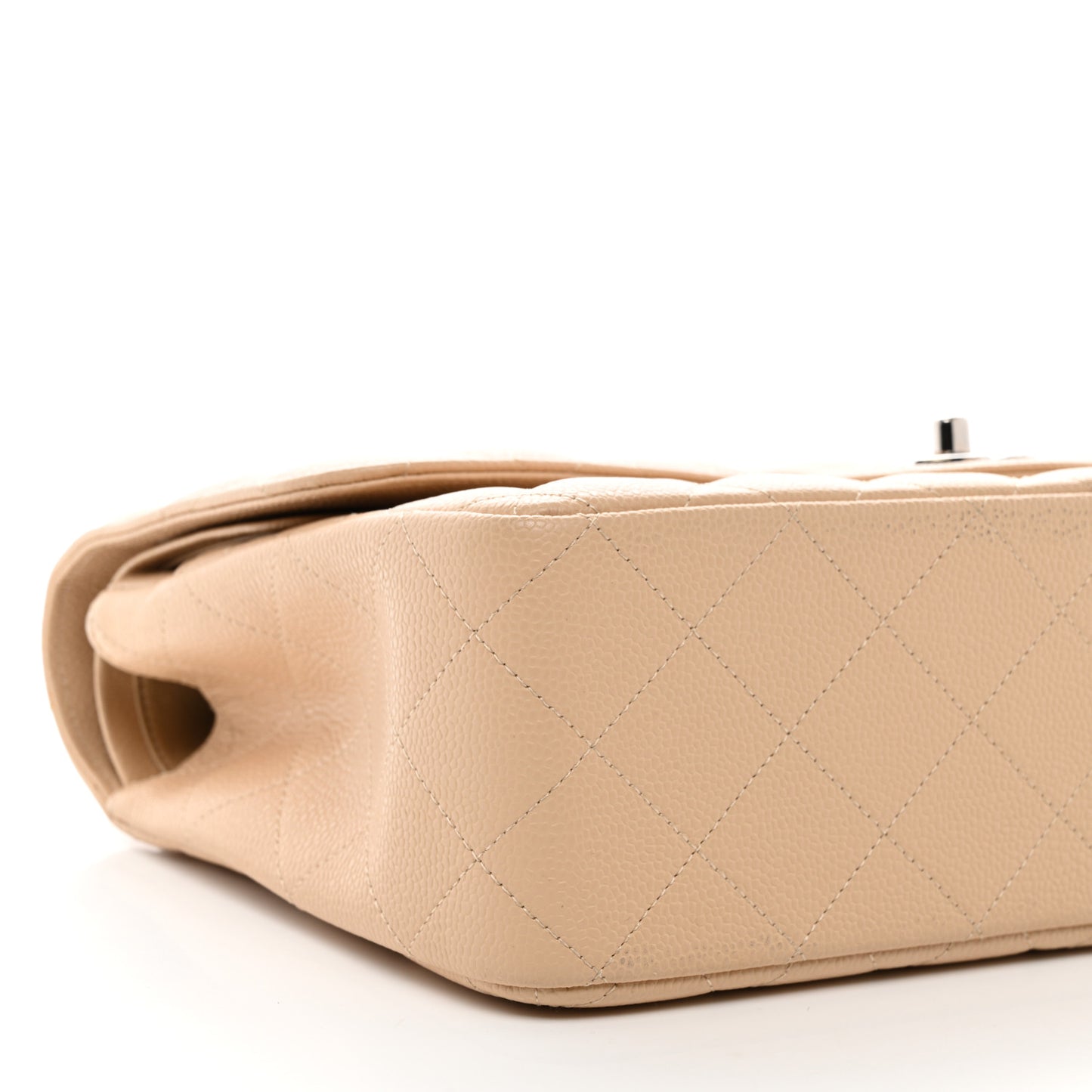 Caviar Quilted Jumbo Double Flap Light Beige