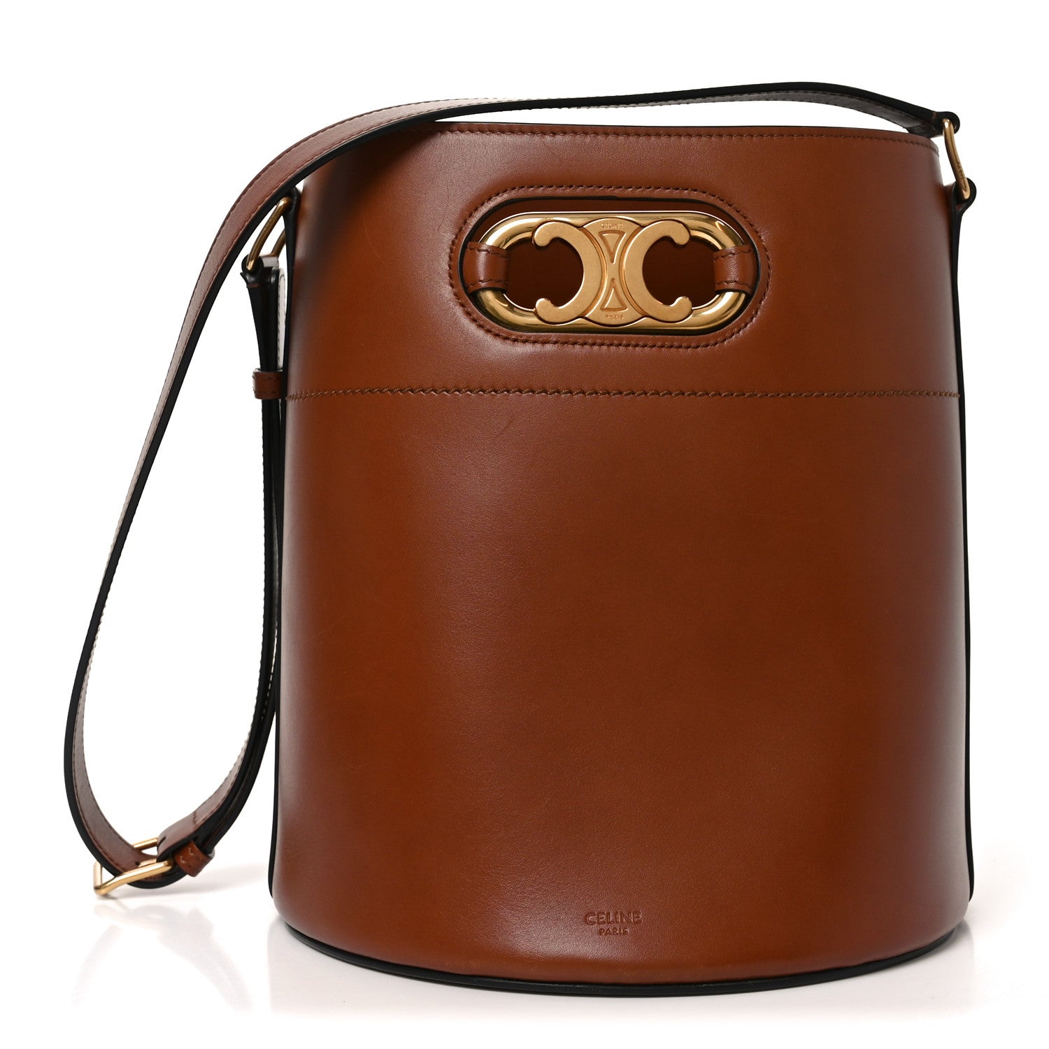 Celine Satinated Calfskin Maillon Triomphe Bucket Bag Tan 1875266