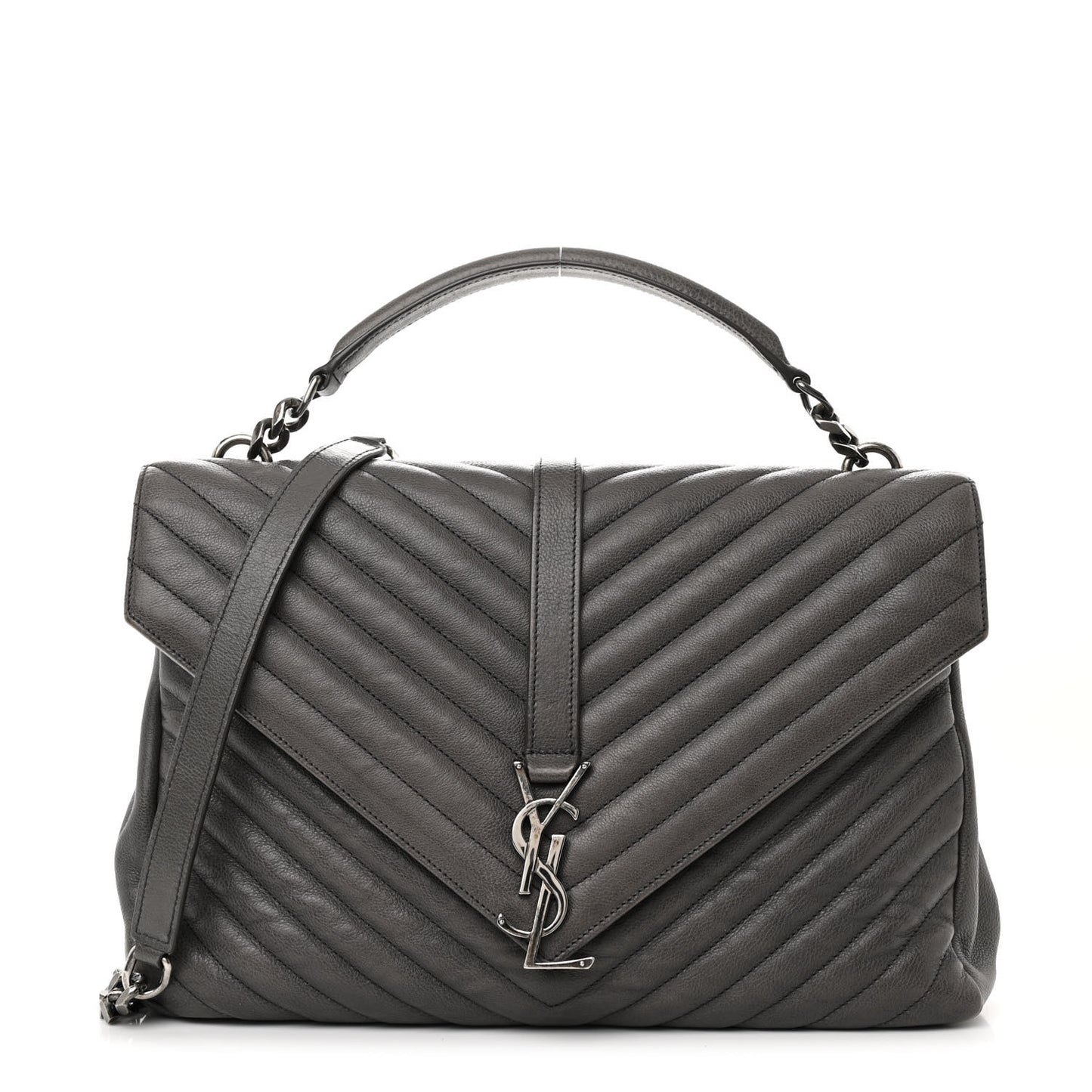 Sheepskin Matelasse Chevron Monogram Large College Satchel Light Coal
