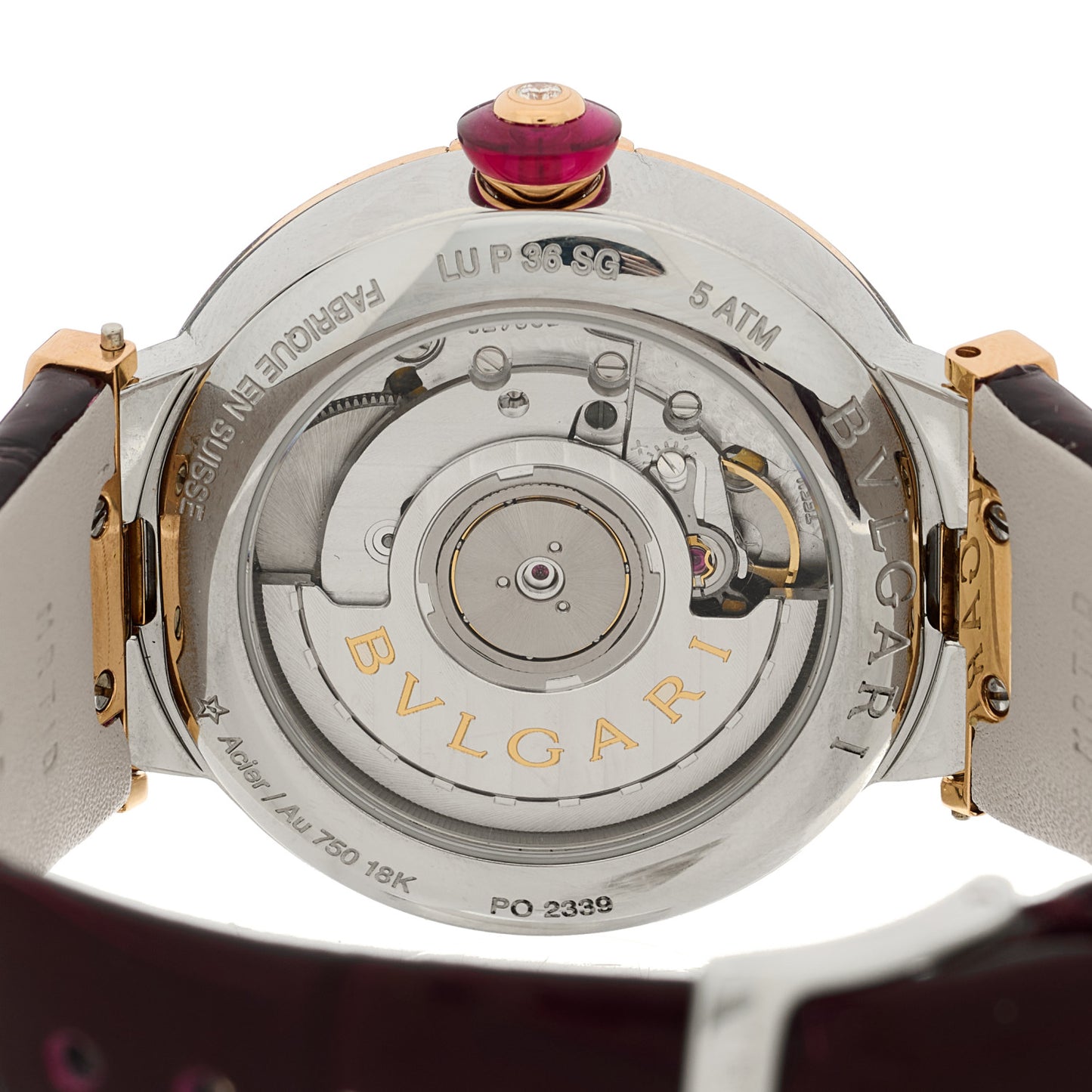 Stainless Steel 18K Rose Gold Alligator Diamond 36mm LVCEA Automatic Watch Burgundy
