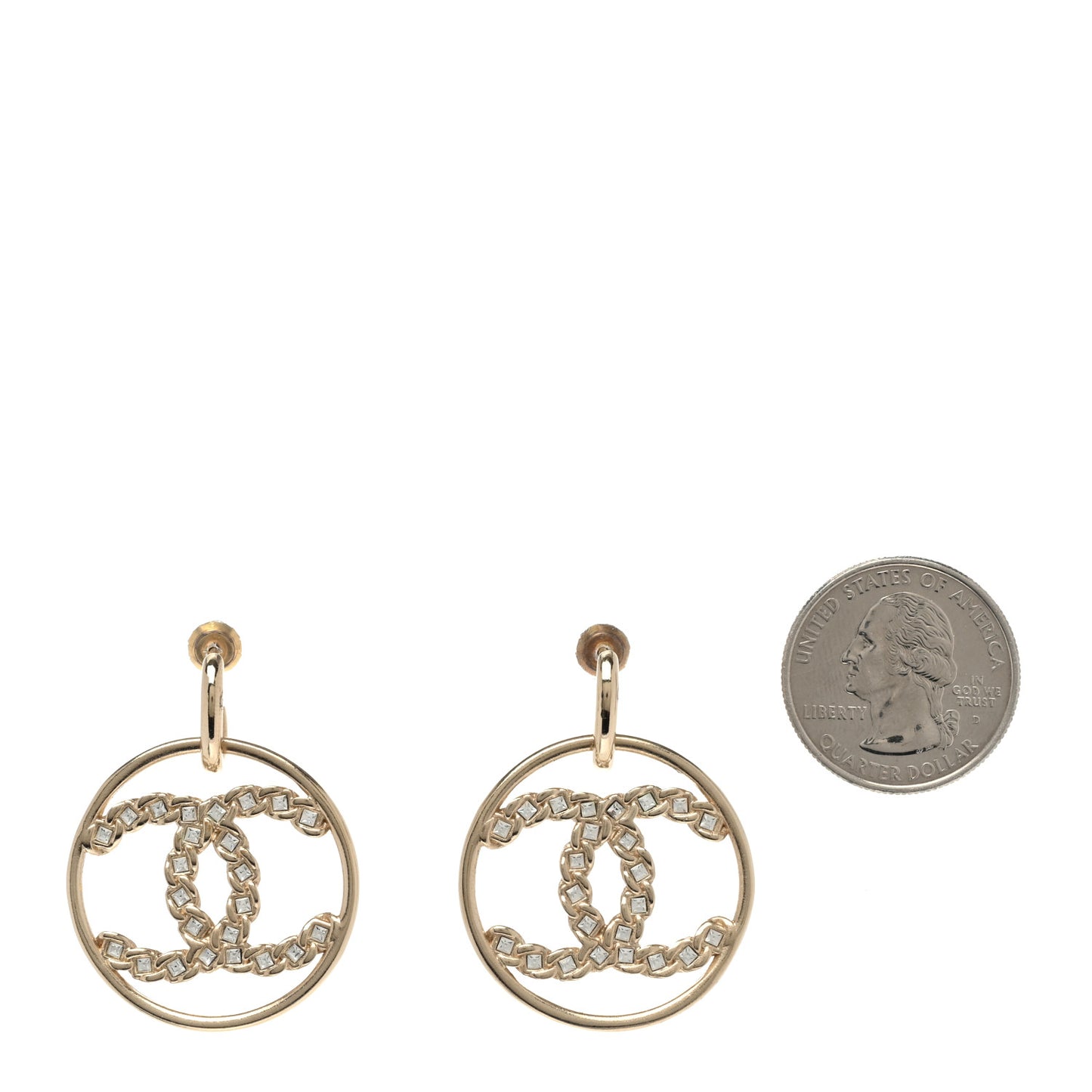 Baguette Crystal Round CC Drop Earrings Gold