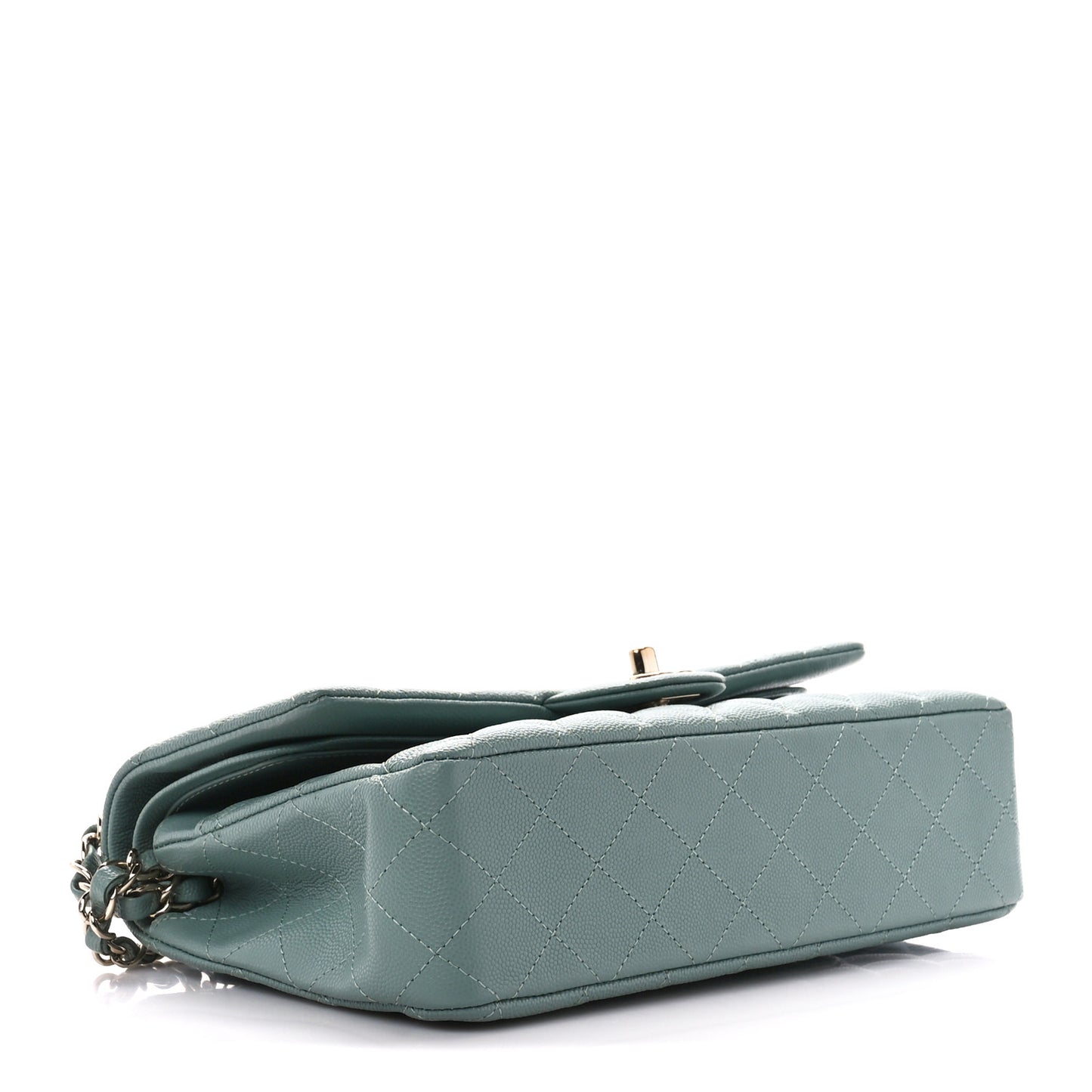 Caviar Quilted Medium Double Flap Light Blue