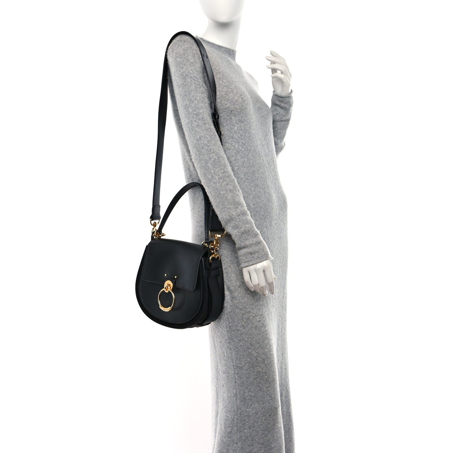 Calfskin Suede Large Tess Bag Black