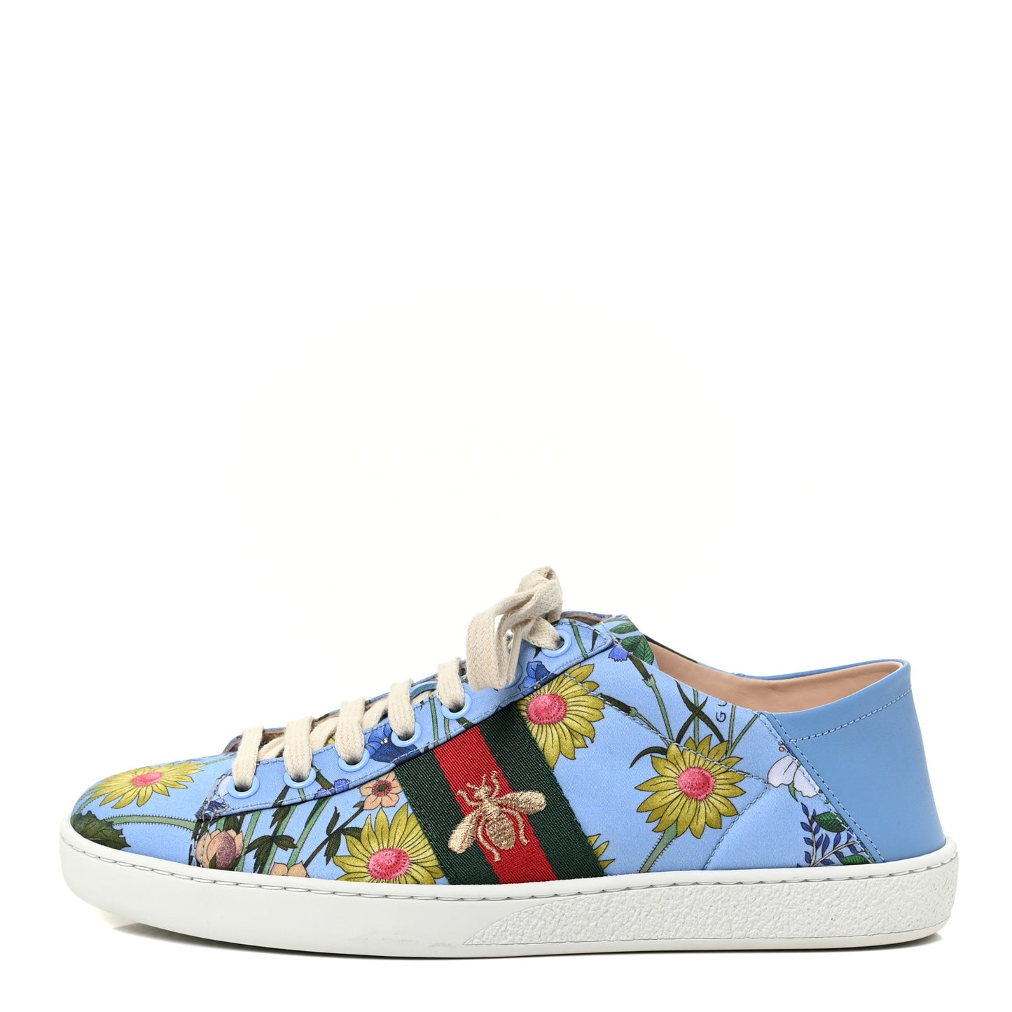 Calfskin Web New Flora Print Womens Ace New Sneakers 37.5 Azure