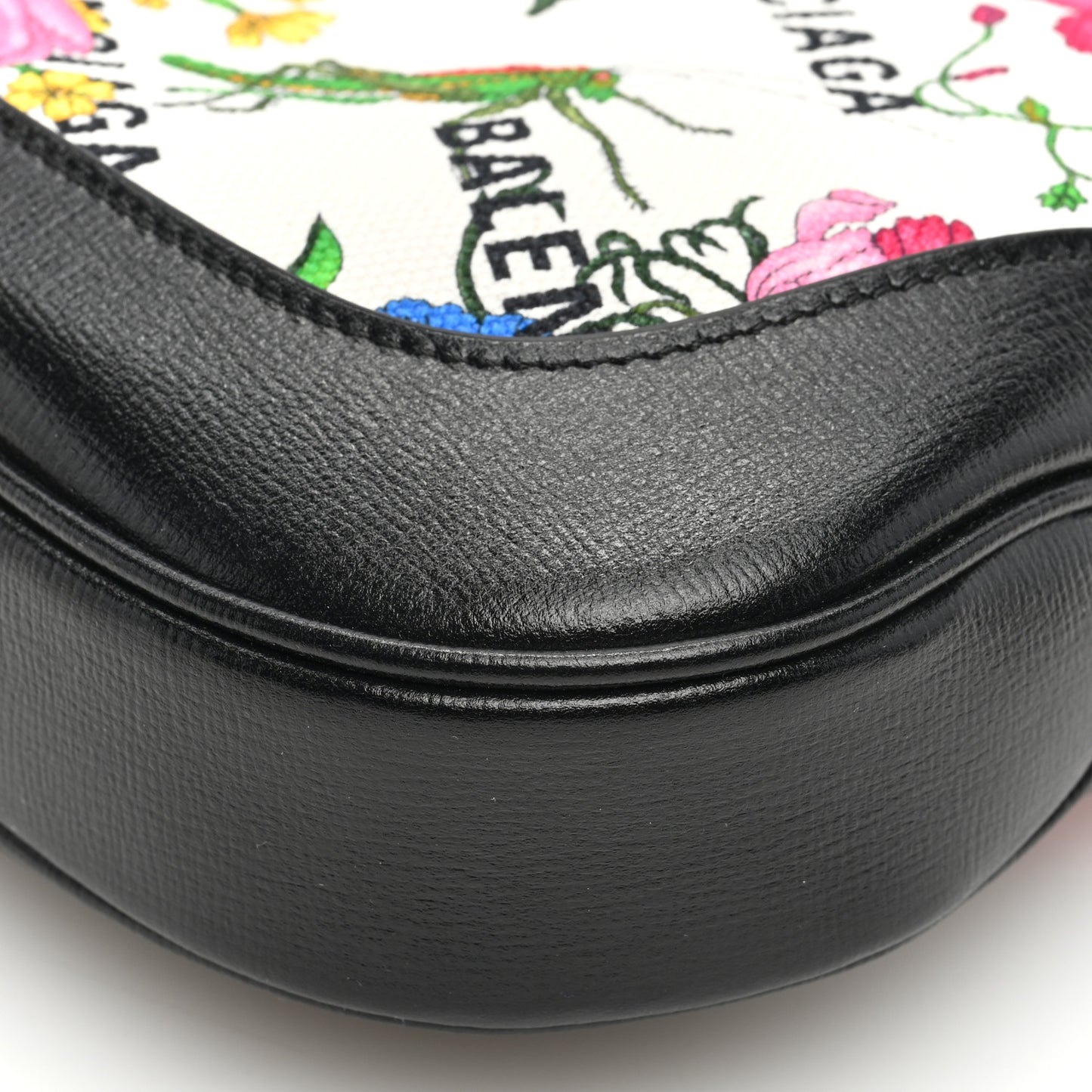 X BALENCIAGA Canvas Boarded Pluton Calfskin Flora Logo Print Small Jackie 1961 Hobo White Multicolor Black