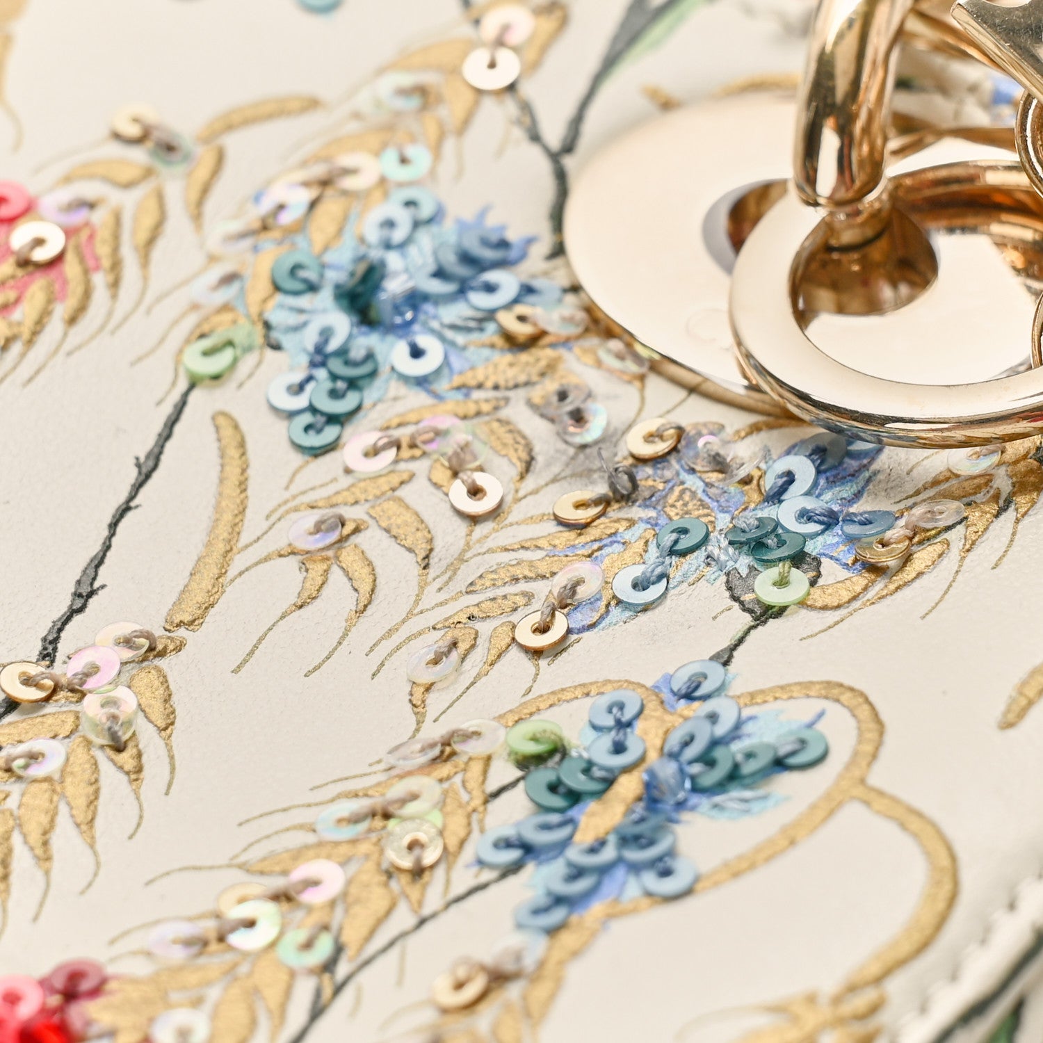 Christian Dior Calfskin Hibiscus Printed Embroidered My ABCDior Lady Dior Beige Multicolor 9 of 11