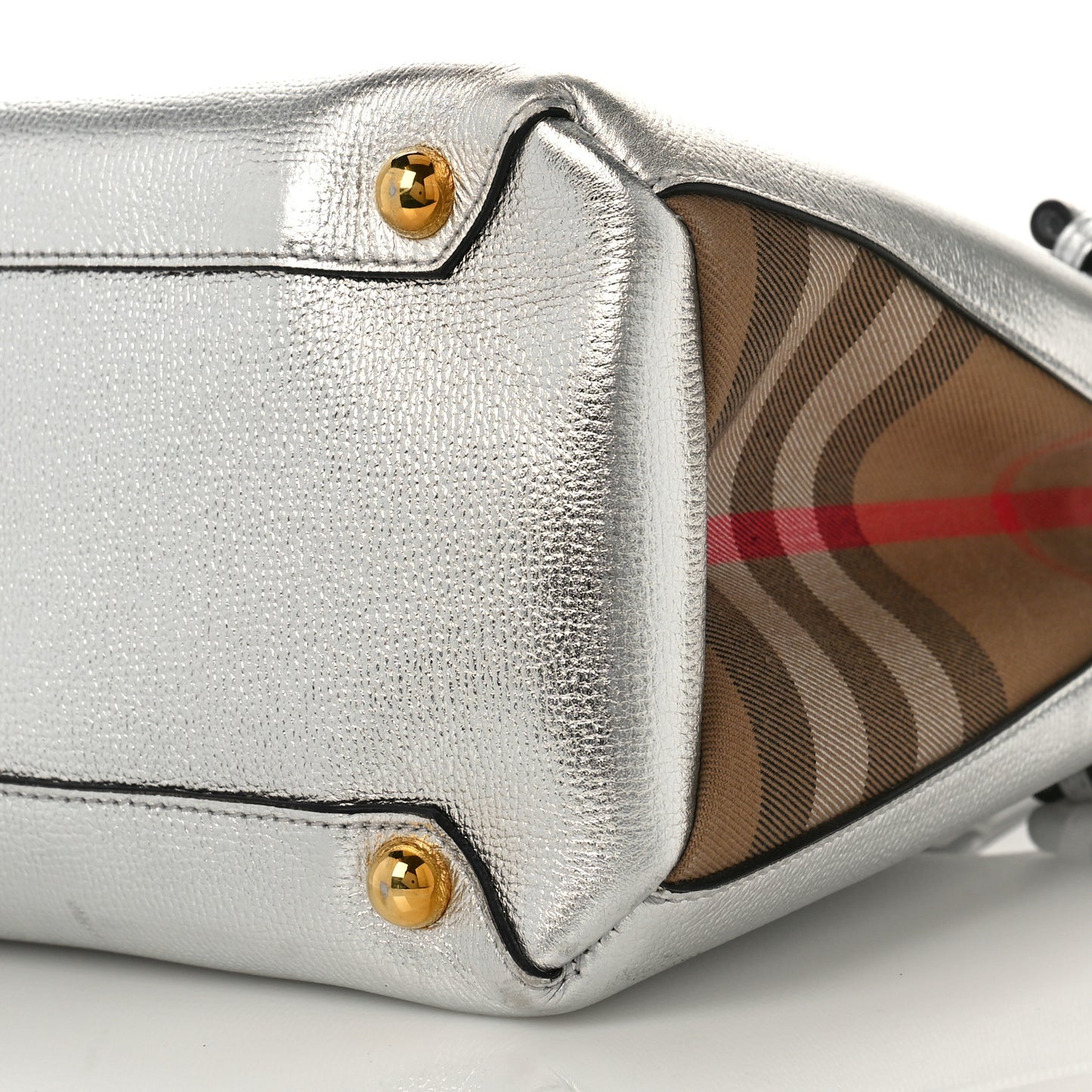 Metallic Grainy Calfskin House Check Medium Banner Tote Silver