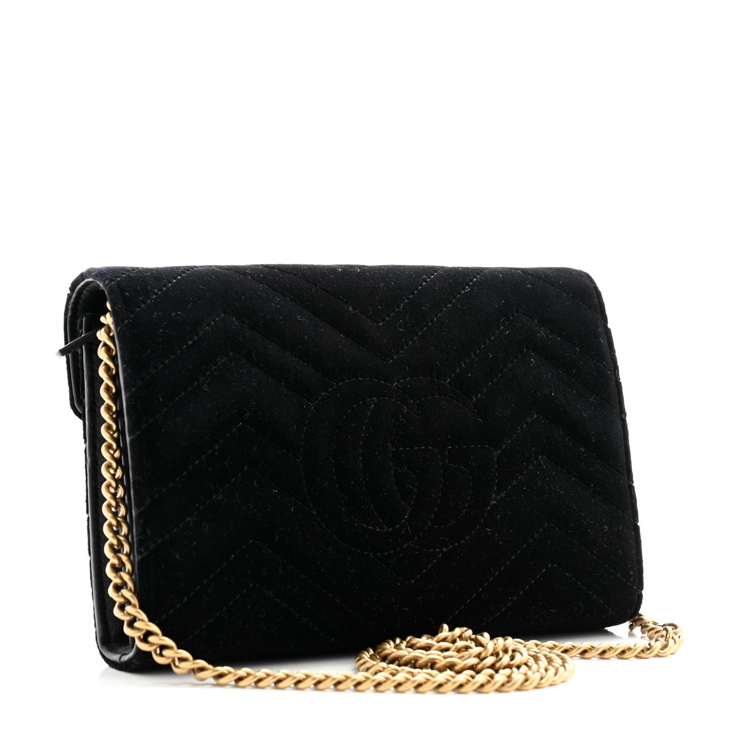 Velvet Matelasse GG Marmont Chain Wallet Black