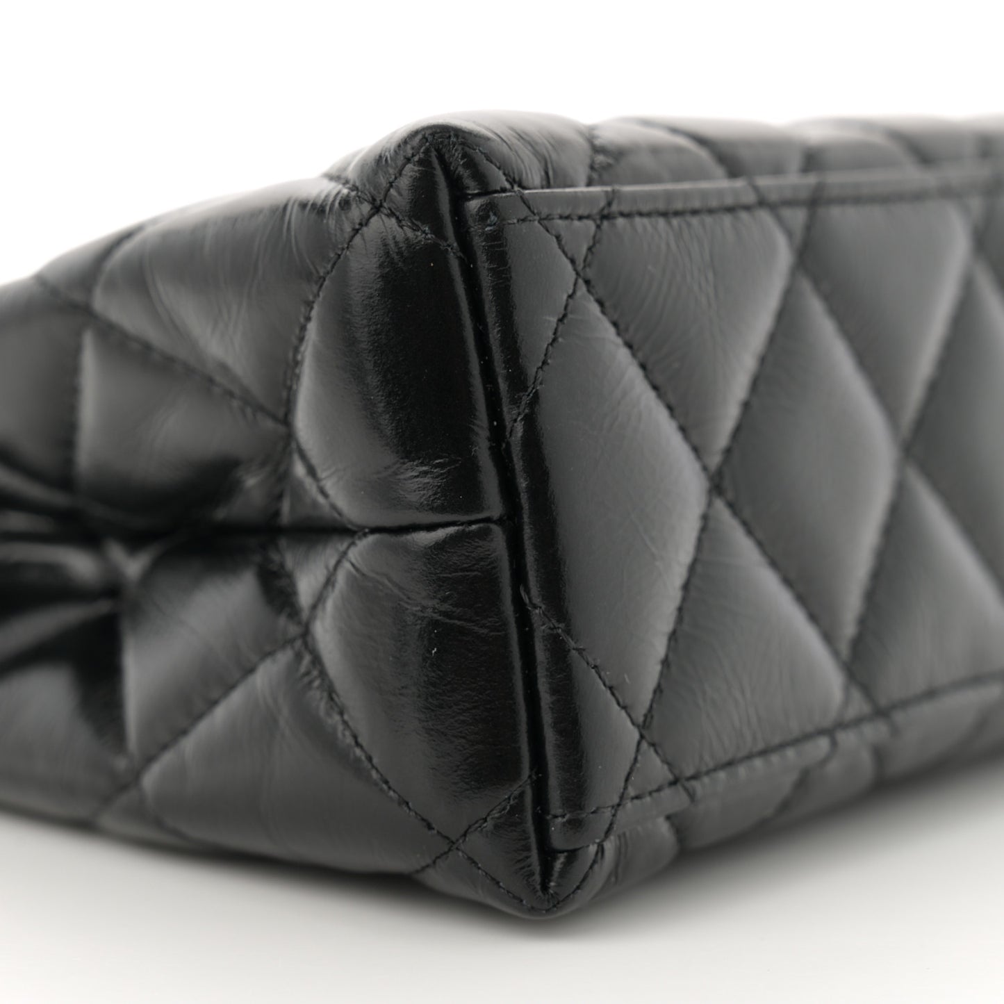 Shiny Aged Calfskin Quilted Nano Kelly Shopper Black