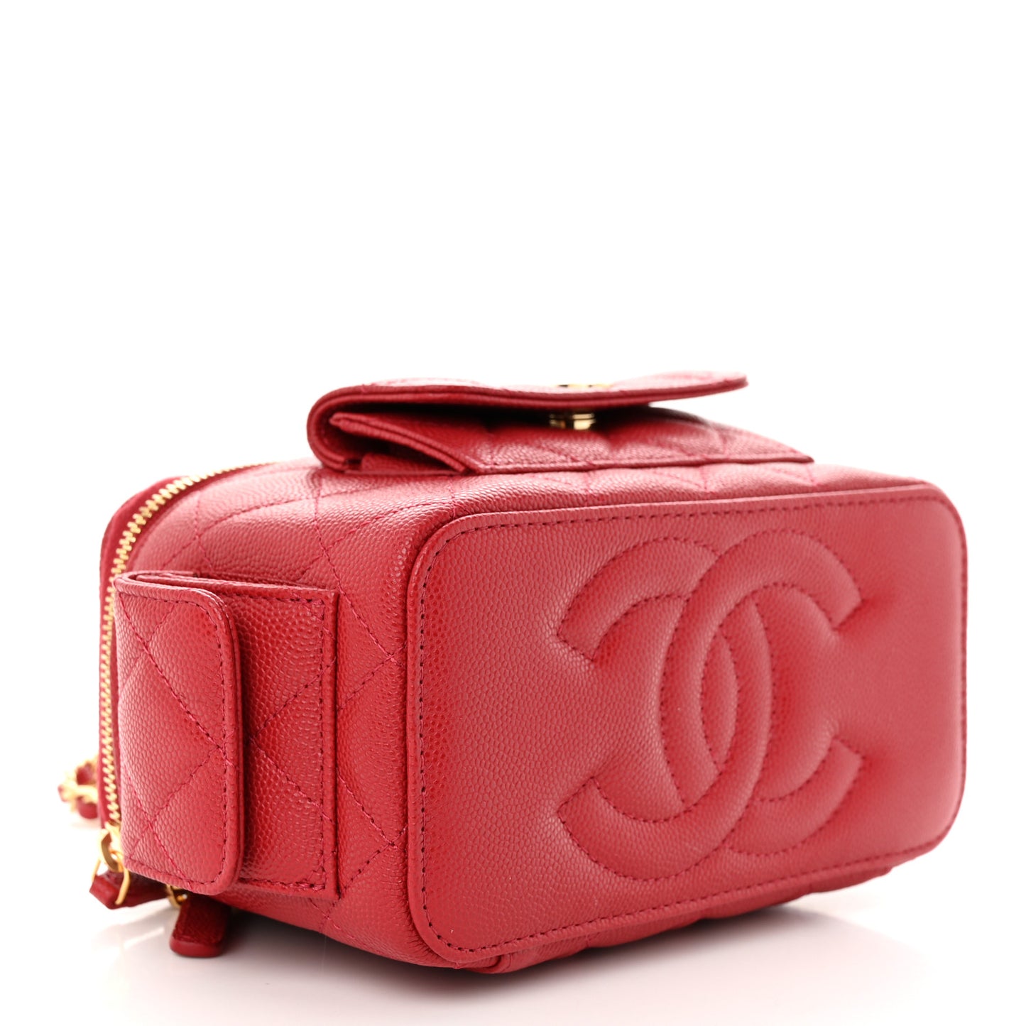 Caviar Quilted Polly Pocket East West Top Vanity With Chain Red
