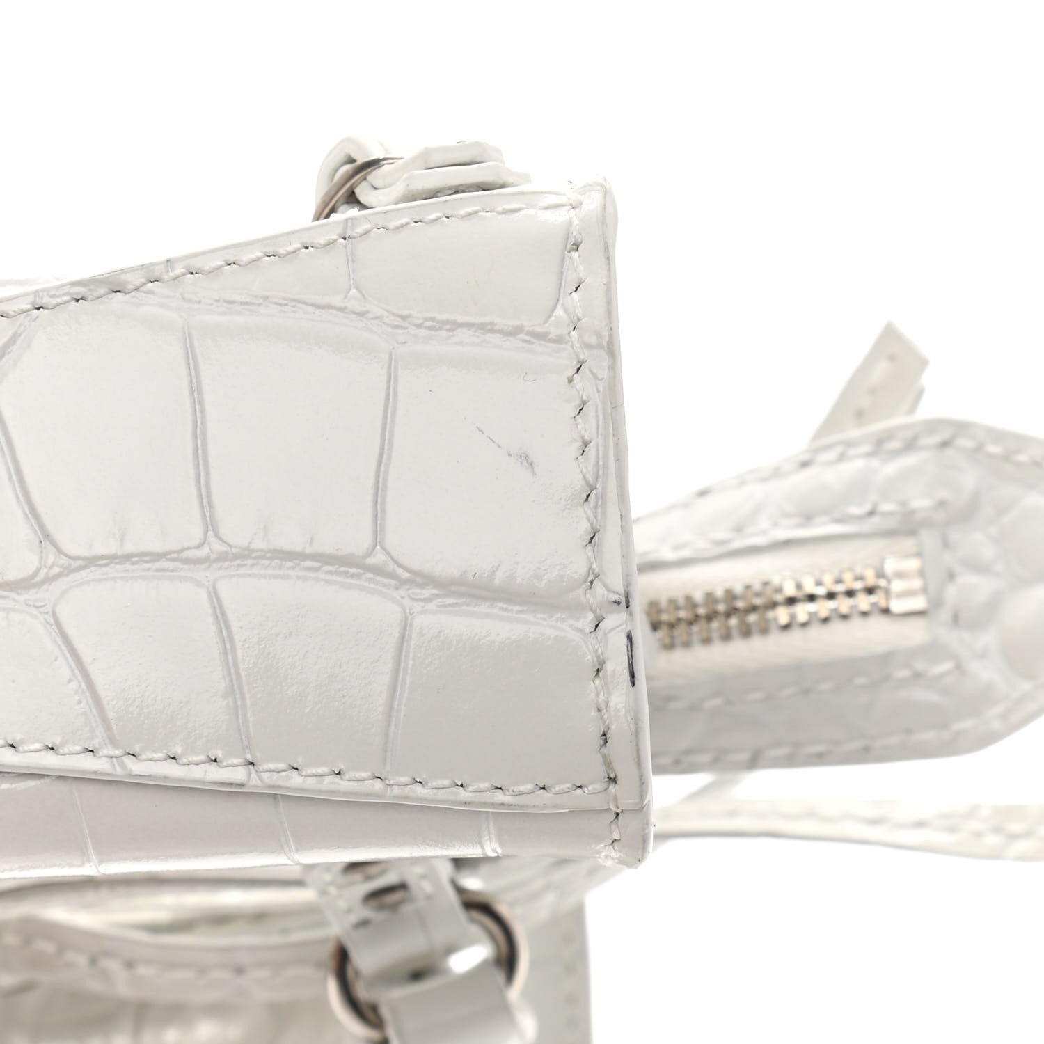 Balenciaga Extra Supple Calfskin Crocodile Embossed Neo Classic Silver Hardware Super Nano City Crossbody White 13 of 13