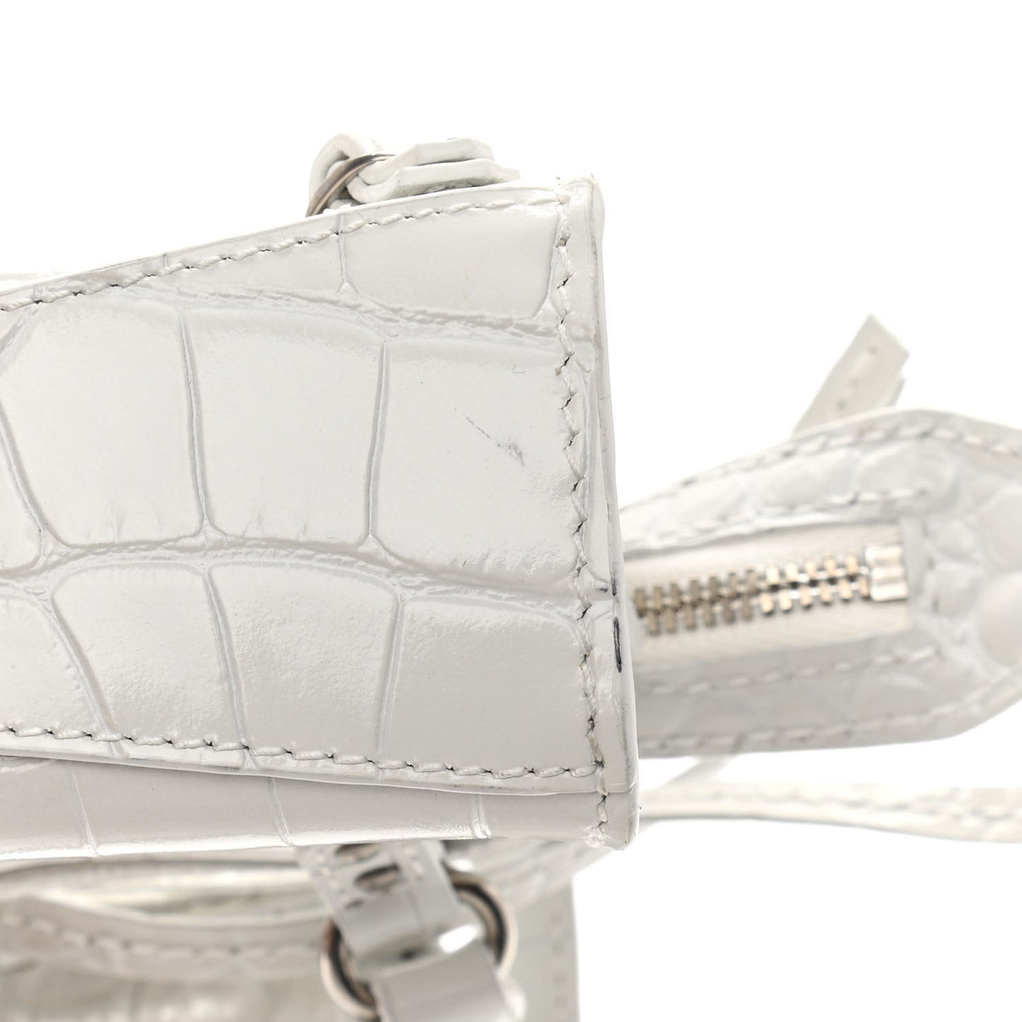 Extra Supple Calfskin Crocodile Embossed Neo Classic Silver Hardware Super Nano City Crossbody White
