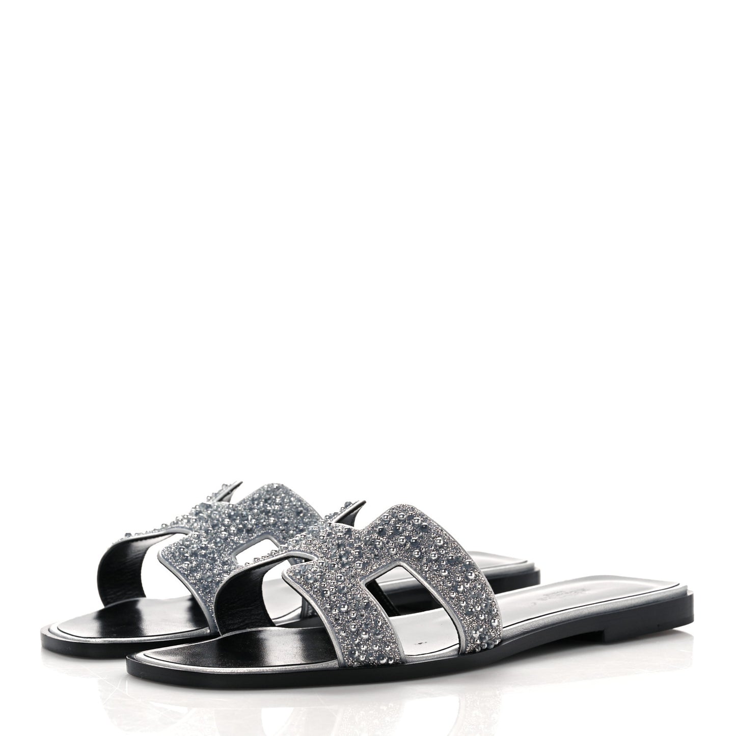 Velvet Goatskin Crystal Beads Oran Sandals 39 Gris Argente